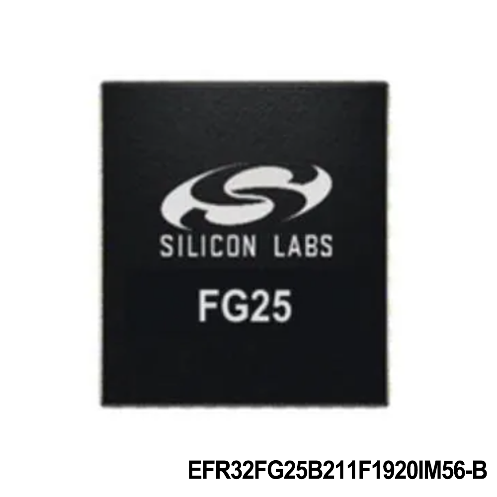 Silicon Labs EFR32FG25B211F1920IM56-B RF System on a Chip - SoC FG25, Sub-GHz, 1920kB Flash, 512kB RAM, FSK/O-QPSK, Secure Vault-High, +125C, QFN56