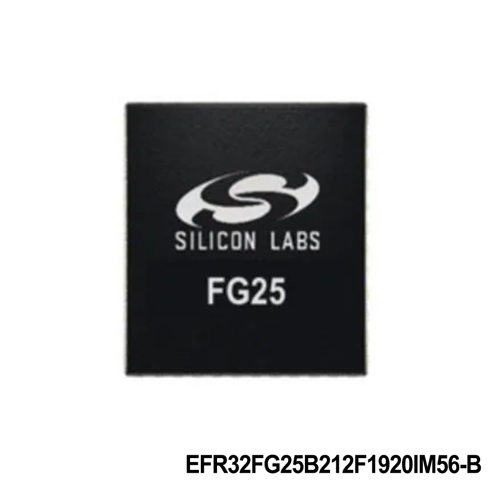 Silicon Labs EFR32FG25B212F1920IM56-B RF System on a Chip - SoC FG25, Sub-GHz, 1920kB Flash, 512kB RAM, FSK/O-QPSK, HFCLKOUT, Secure Vault-High, +125C, QFN56