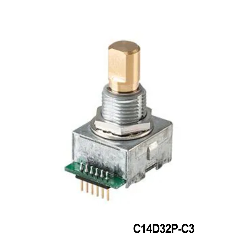 Same Sky C14D32P-C3 Encoders INCR ENC, S, POP, 32 PPR 32 DET, 5 Vdc, A/B, 2-bit, SW, 6.35 mm D-shaft, header