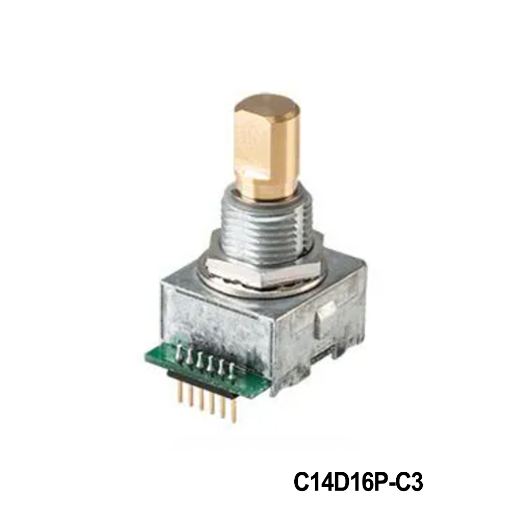 Same Sky C14D16P-C3 Encoders INCR ENC, S, POP, 16 PPR 16 DET, 5 Vdc, A/B, 2-bit, SW, 6.35 mm D-shaft, header