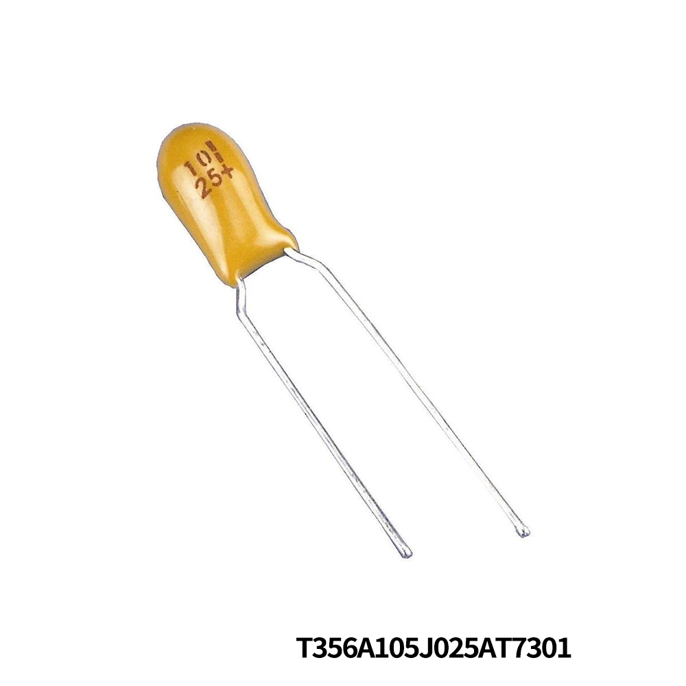 KEMET T356A105J025AT7301 Mfr  Tantalum Capacitors - Solid Leaded 25V 1uF 5% LS=5.08mm