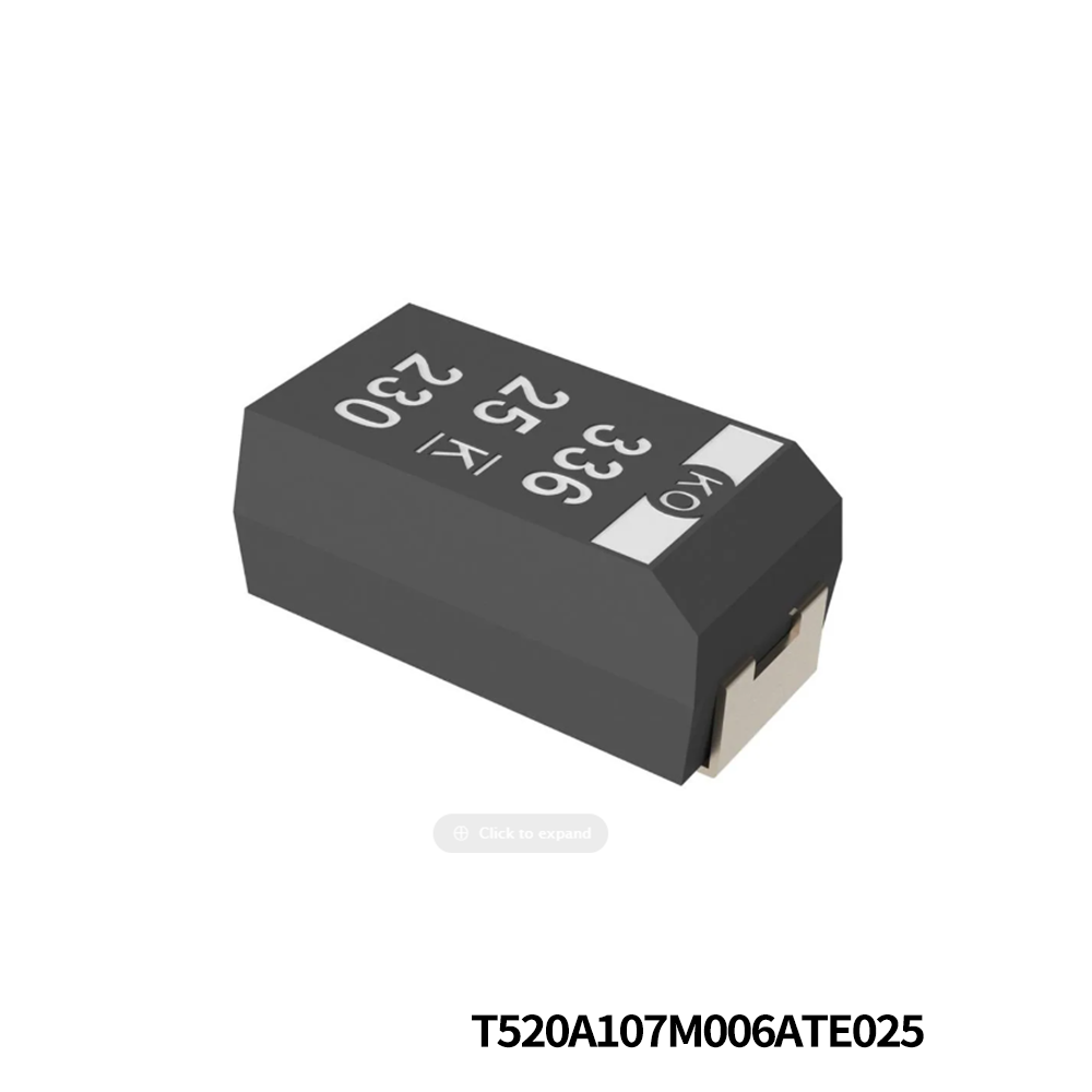 KEMET T520A107M006ATE025 Tantalum Capacitors - Polymer 6.3V 100uF 1206 20% ESR=25mOhms