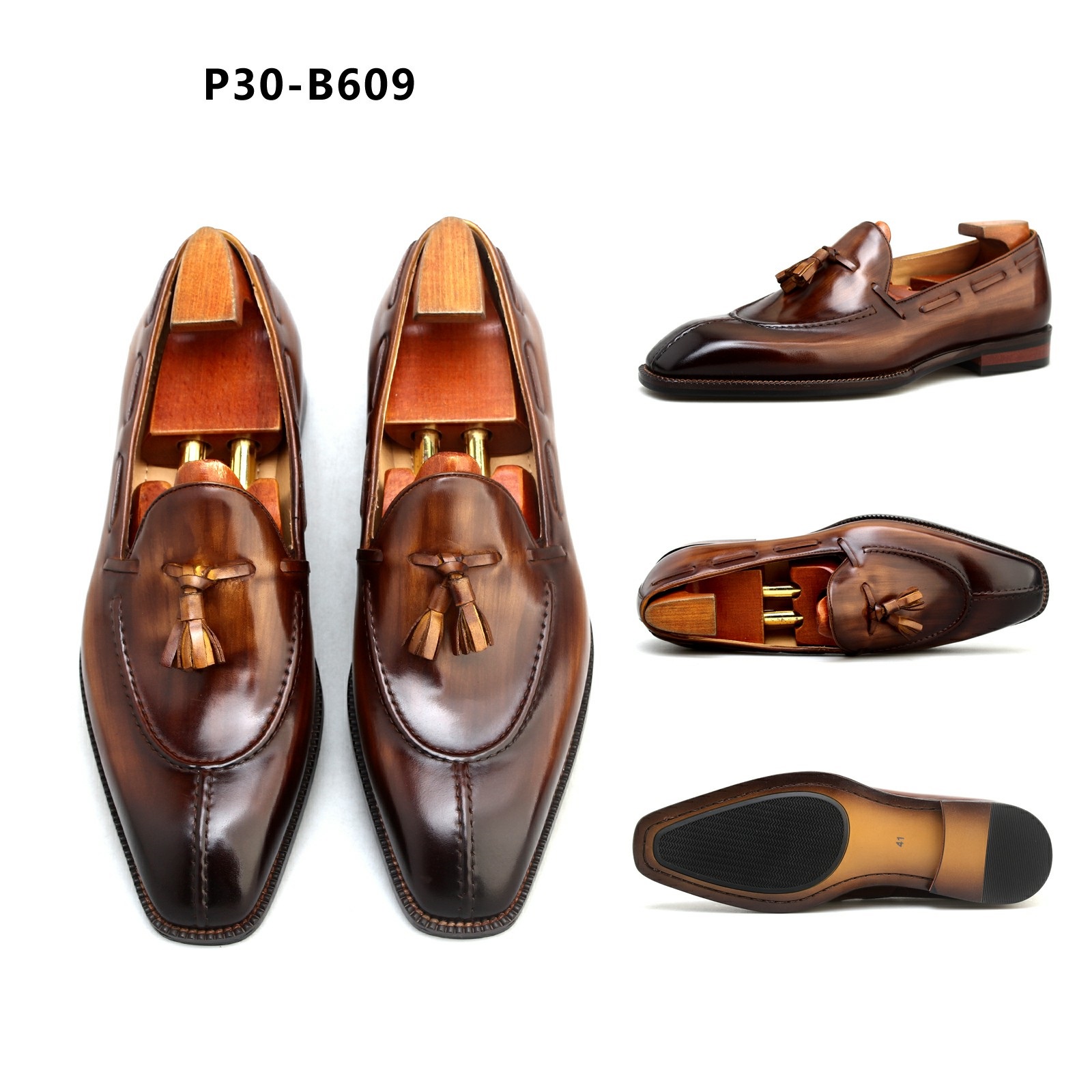 Dark-colored loafers, men's casual leather shoes  P30-B609