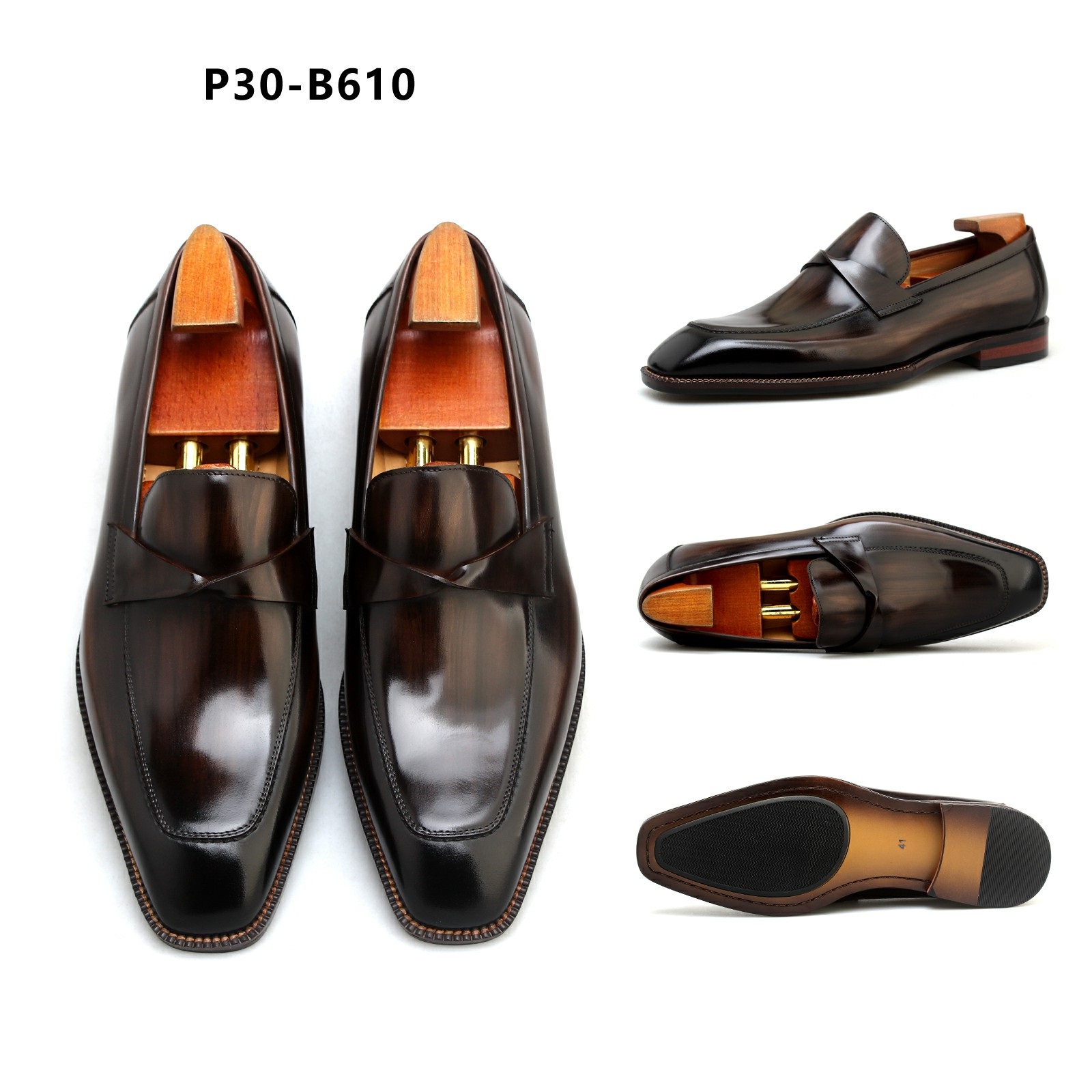 Dark-colored loafers, men's casual leather shoes  P30-B610