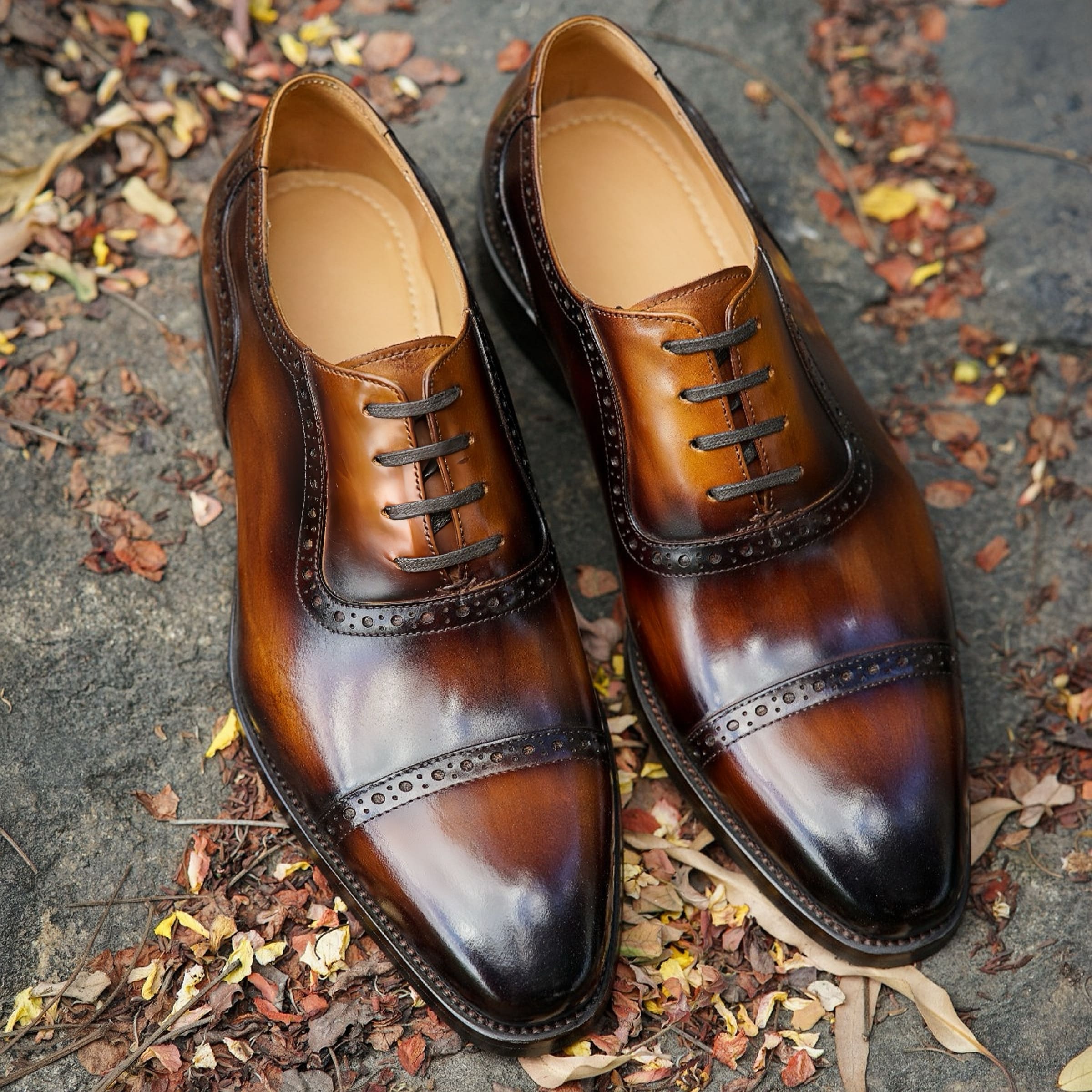 PAKERBONT Cap Toe Goodyear Welted Brogue Oxford Leather Shoes F8-NS58