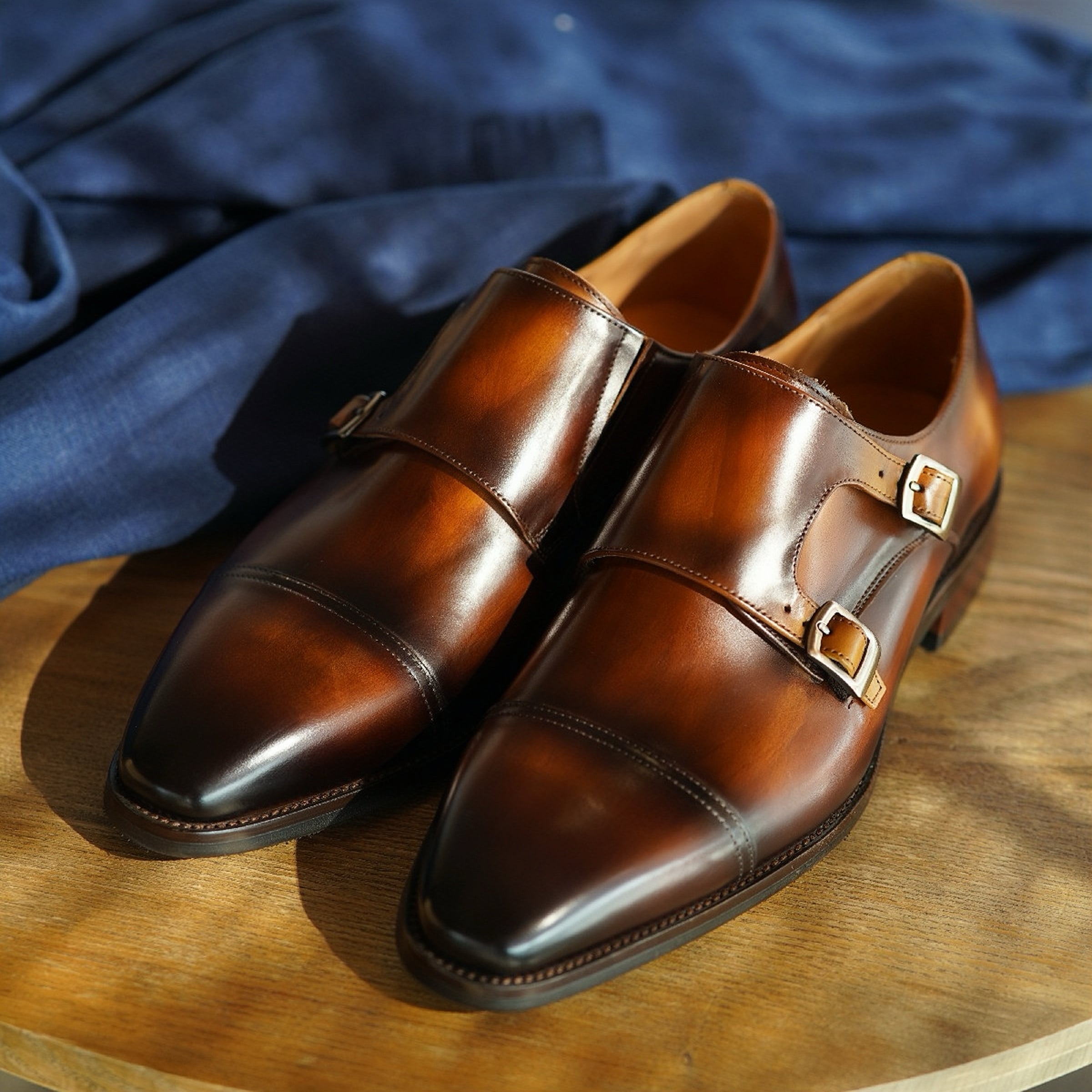 PAKERBONT Cap Toe Suede Double Monkstrap Calfskin Leather Shoes F8-MK3