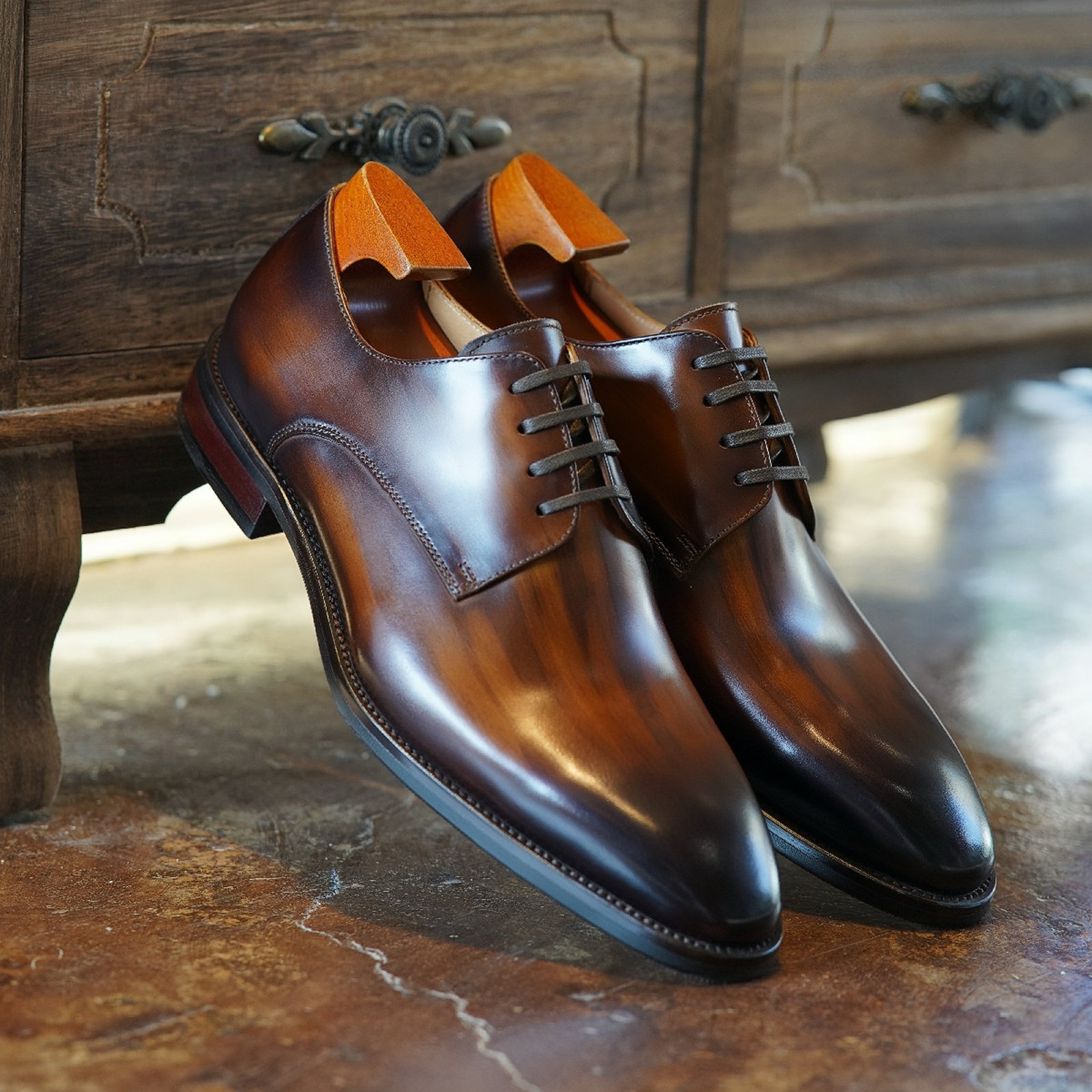 PAKERBONT Whole Cut Derby Black Brown Genuine Handmade Leather Shoes F8-G51