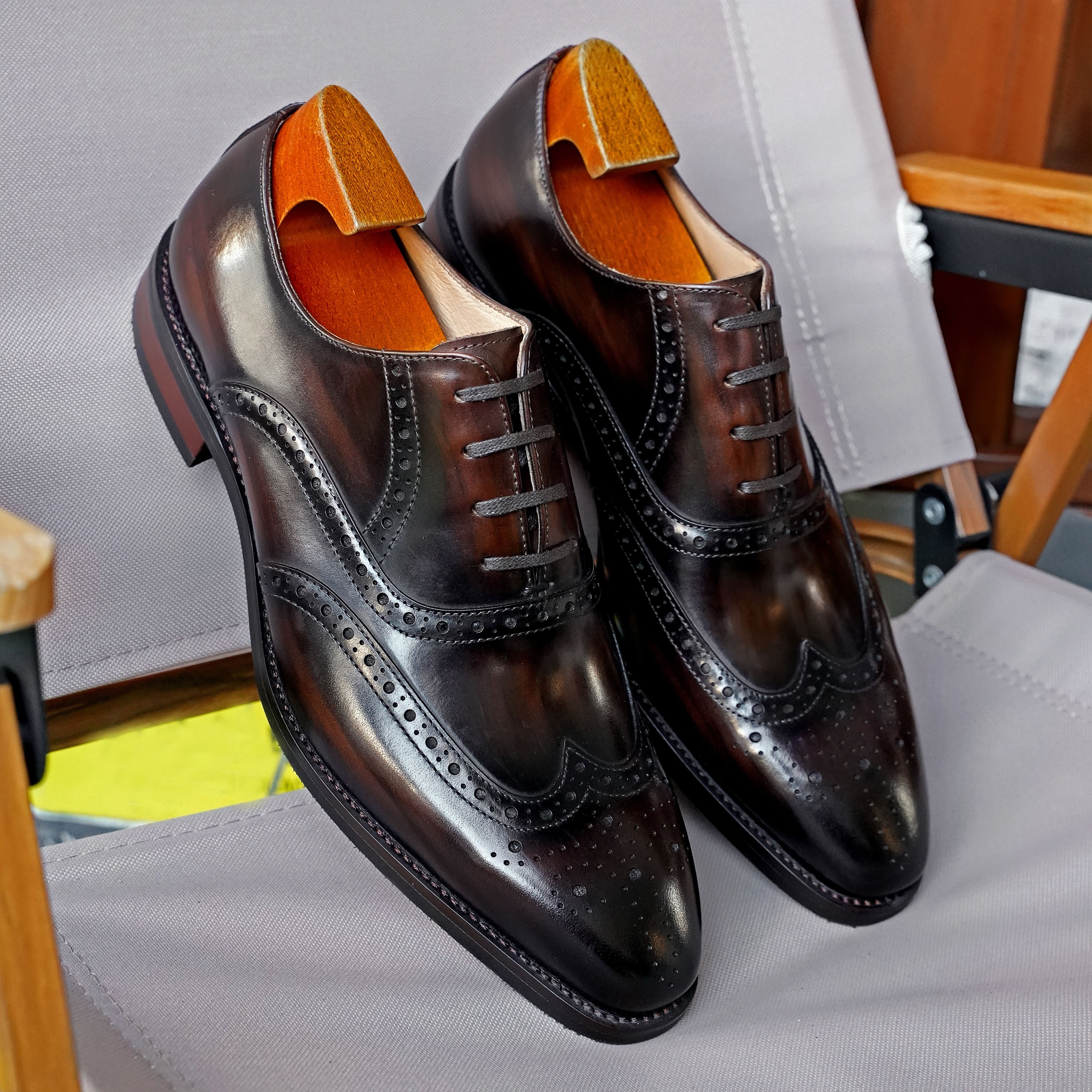 PAKERBONT Wingtip Oxford Bordeaux Premium Leather Men's Handmade Shoes F8-A1H