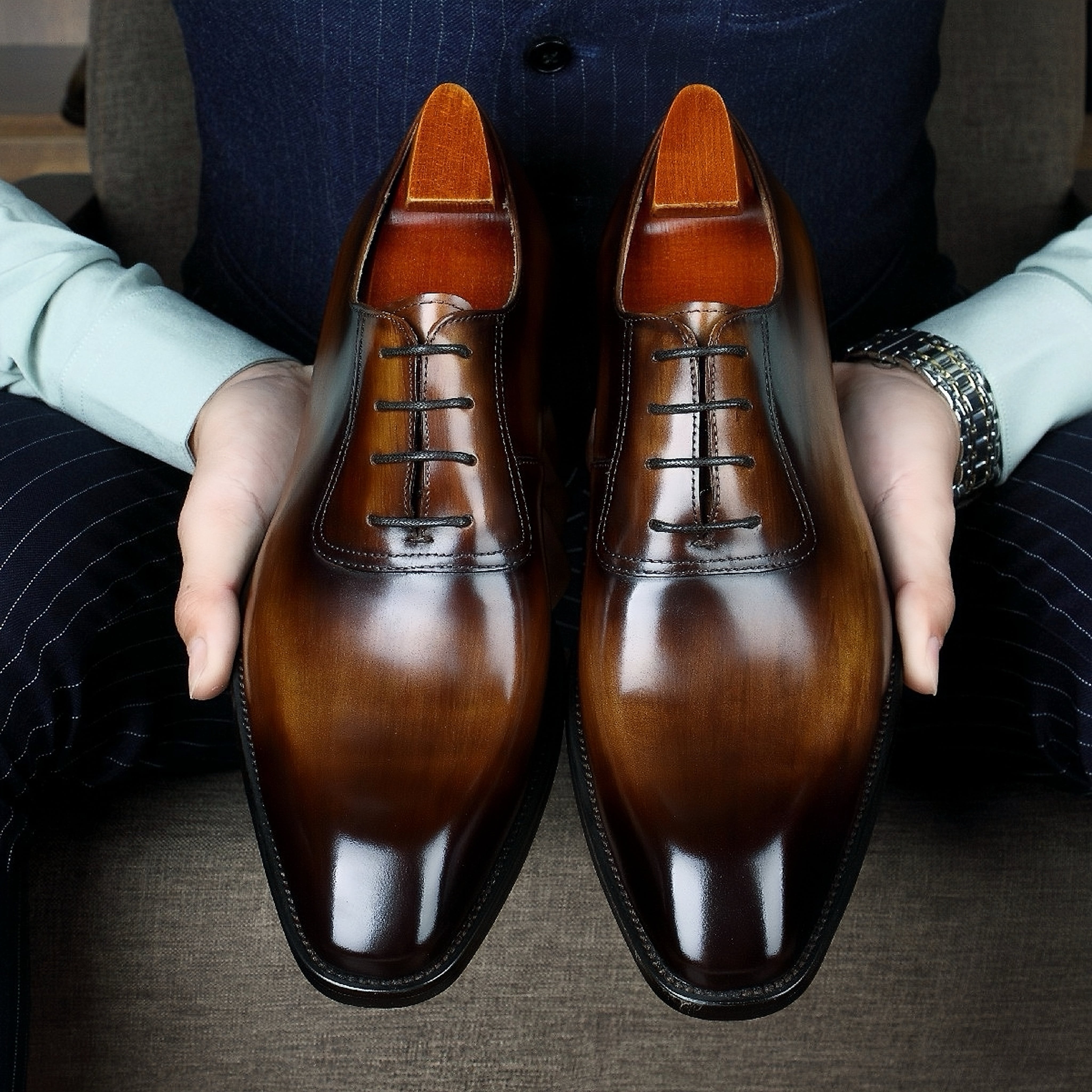 PAKERBONT Plain Toe Oxford Premium Leather Men's Handmade Shoes F64-NG1