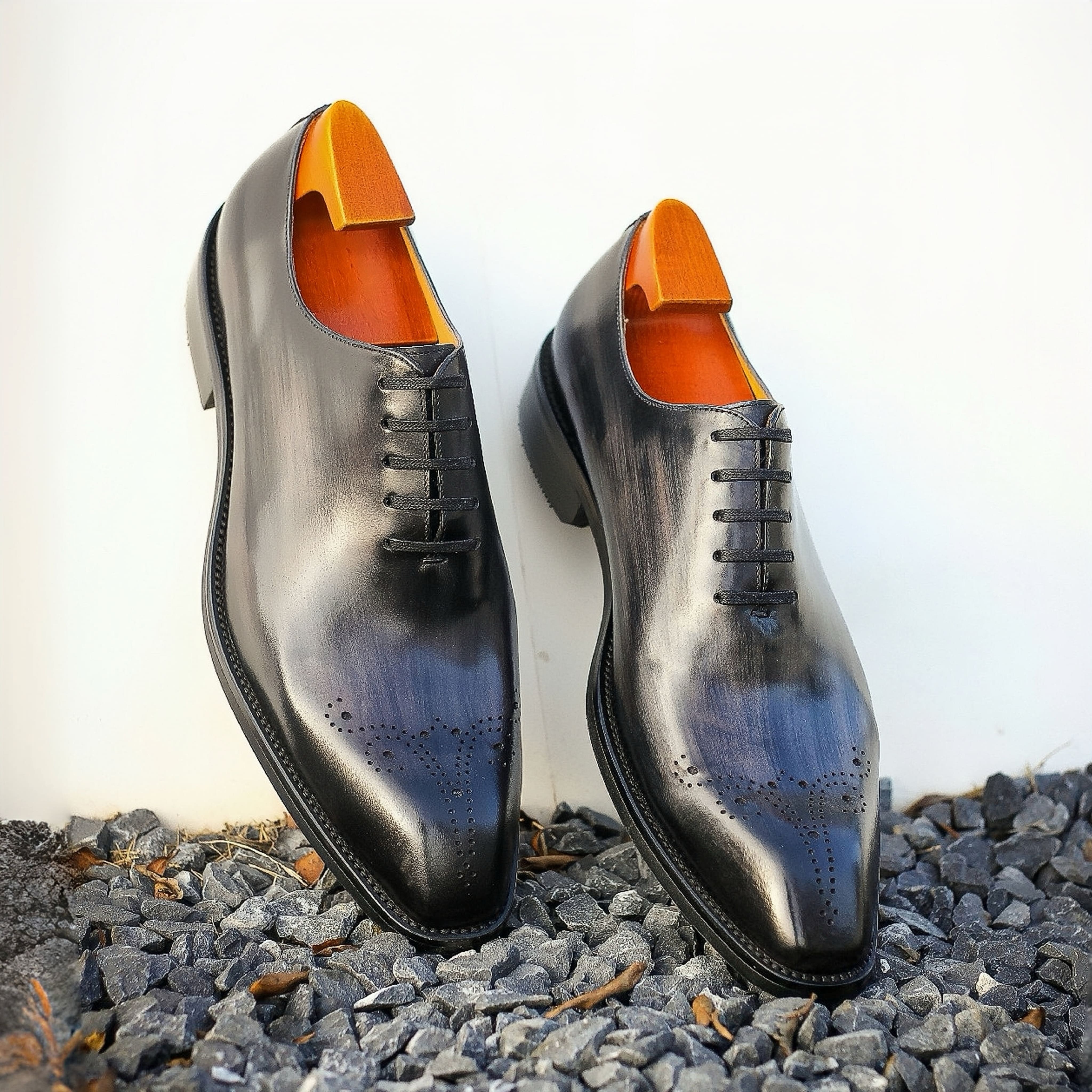 PAKERBONT Dark Brown Grey Whole Cut Oxford Genuine Leather Shoes F64-WH5