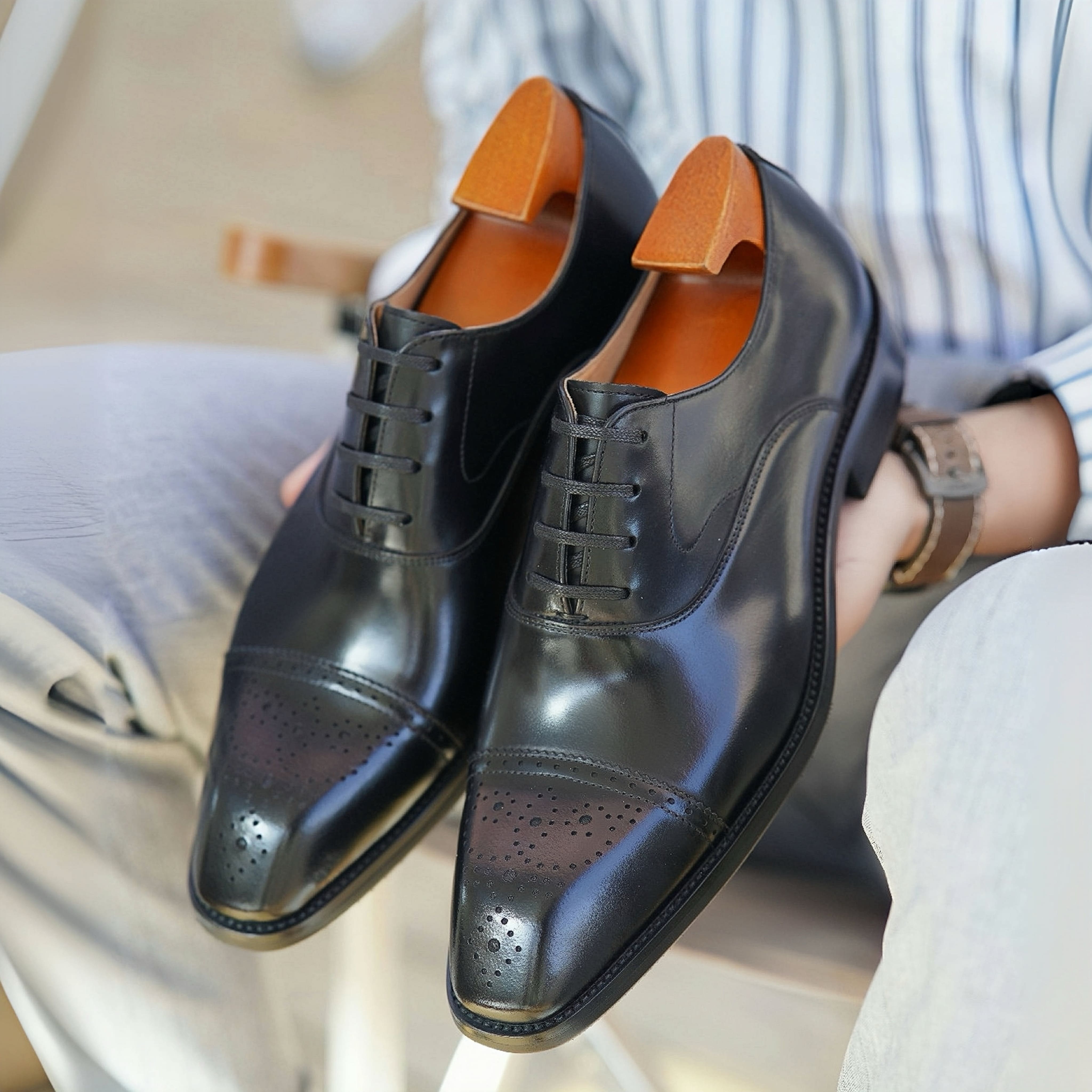 PAKERBONT Semi-Brogue Oxford Black Dark Brown Genuine Leather Shoes F64-SH2