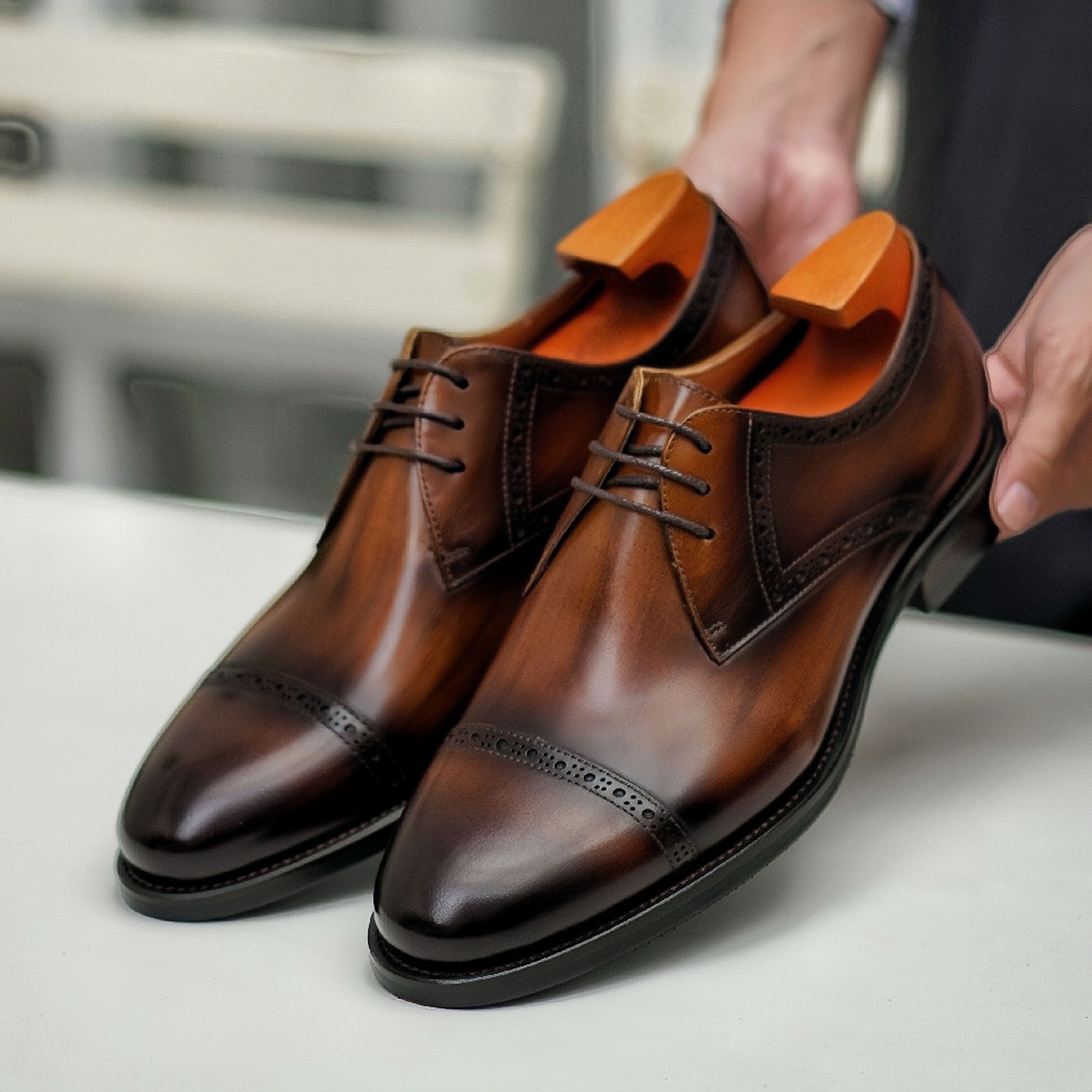 PAKERBONT Brown Black Men's Genuine Full Grain Leather Shoes PE926-B602