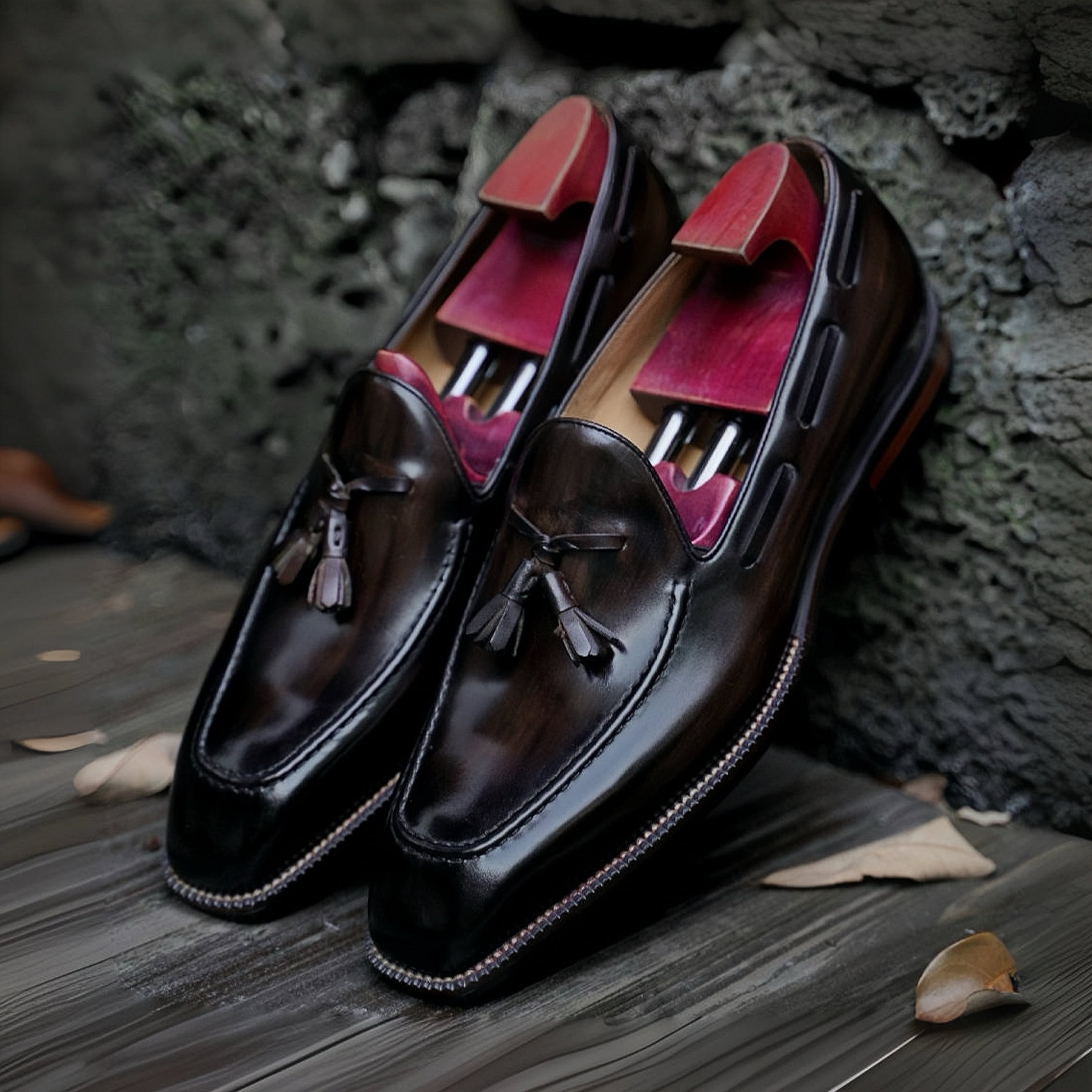 PAKERBONT Dark Brown Tassel Loafers for Men Casual Handmade Shoes P30-K509