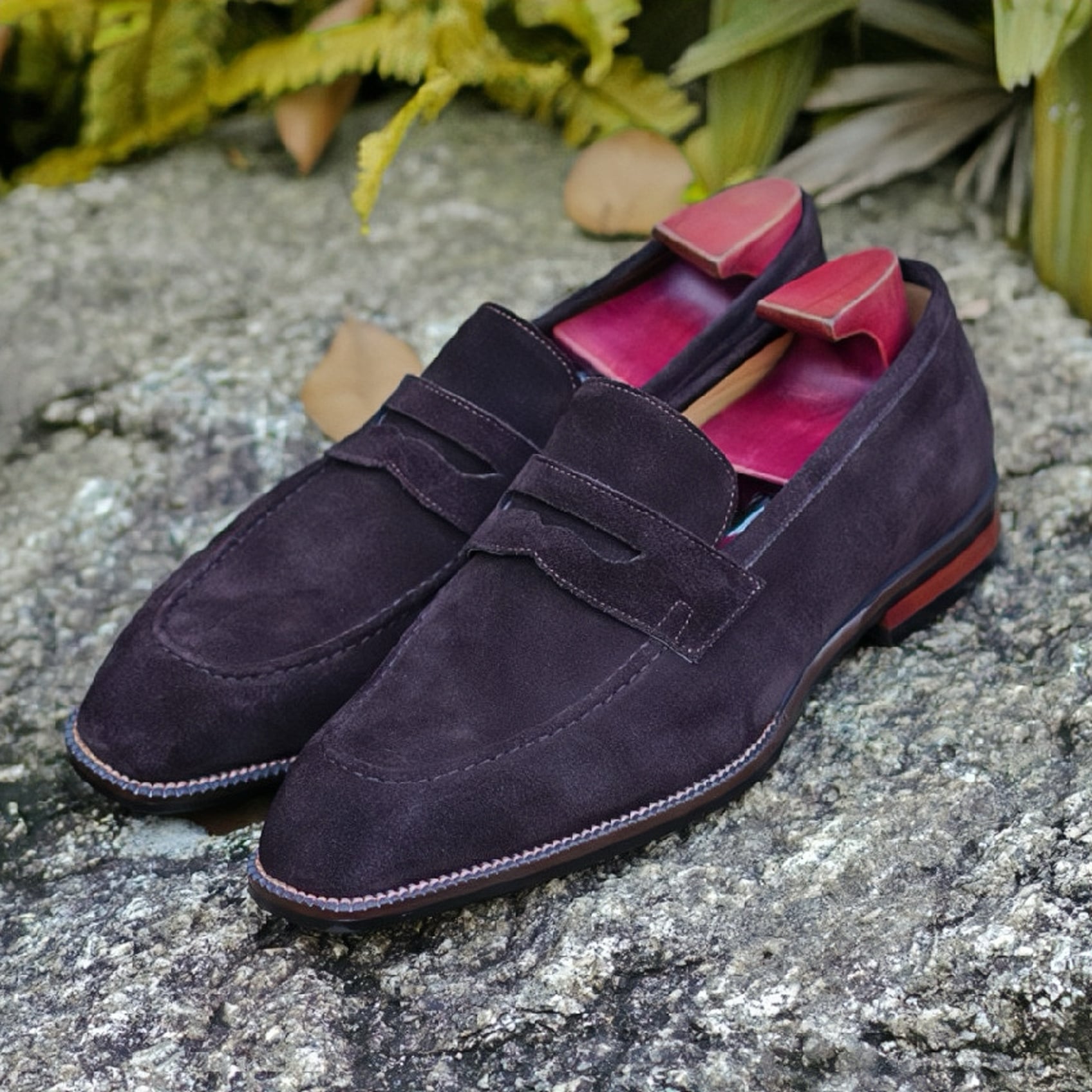 PAKERBONT Dark Brown Suede Loafers for Men Casual Handmade Leather Shoes P30-K500