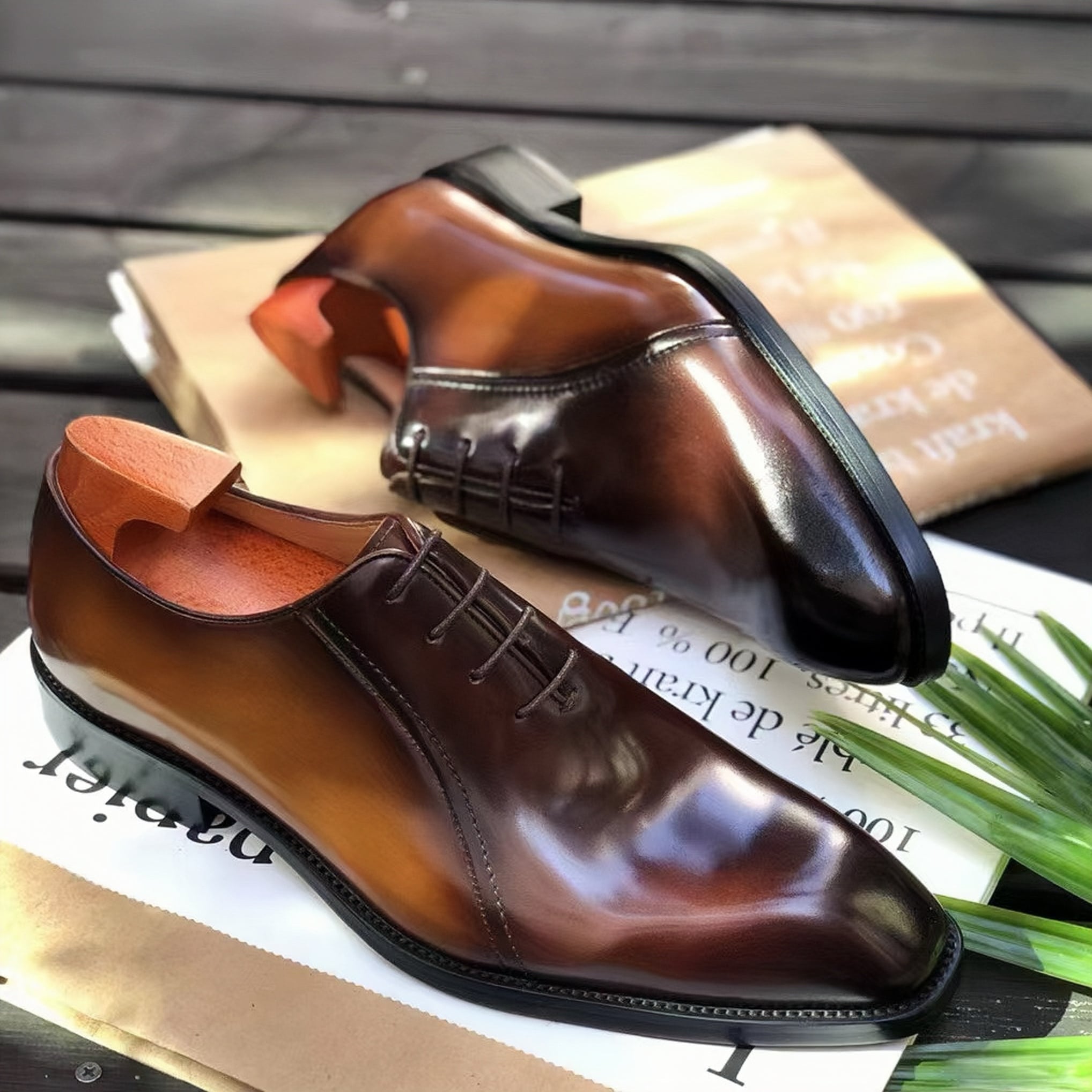 PAKERBONT Black Brown Whole Cut Oxford Leather Shoes G64-B601