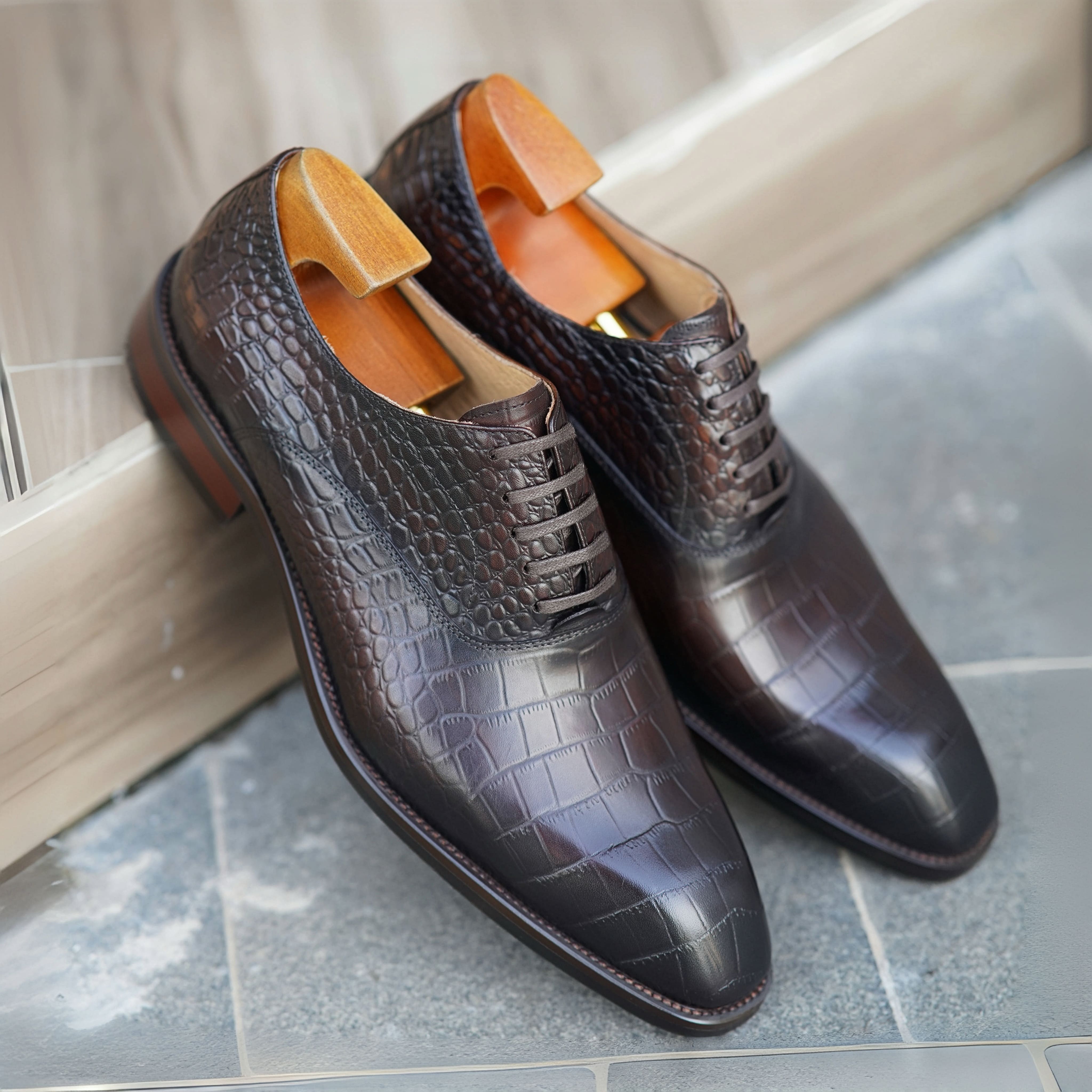 PAKERBONT Crocodile Croco Luxury Series Men's Genuine Leather Shoes G64-B605