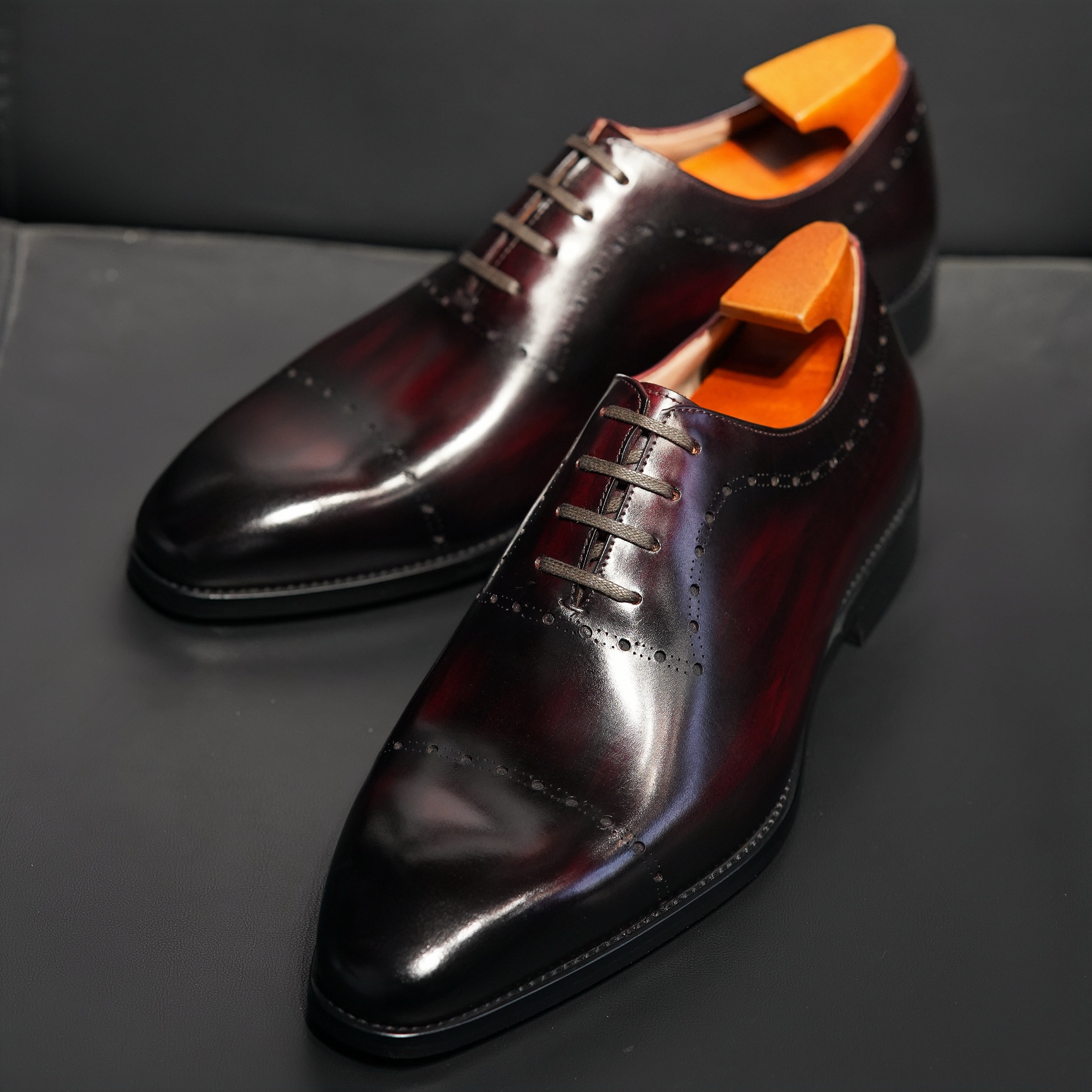 PAKERBONT Bordeaux Polished Cap Toe Oxford Handmade Shoes G8-B519