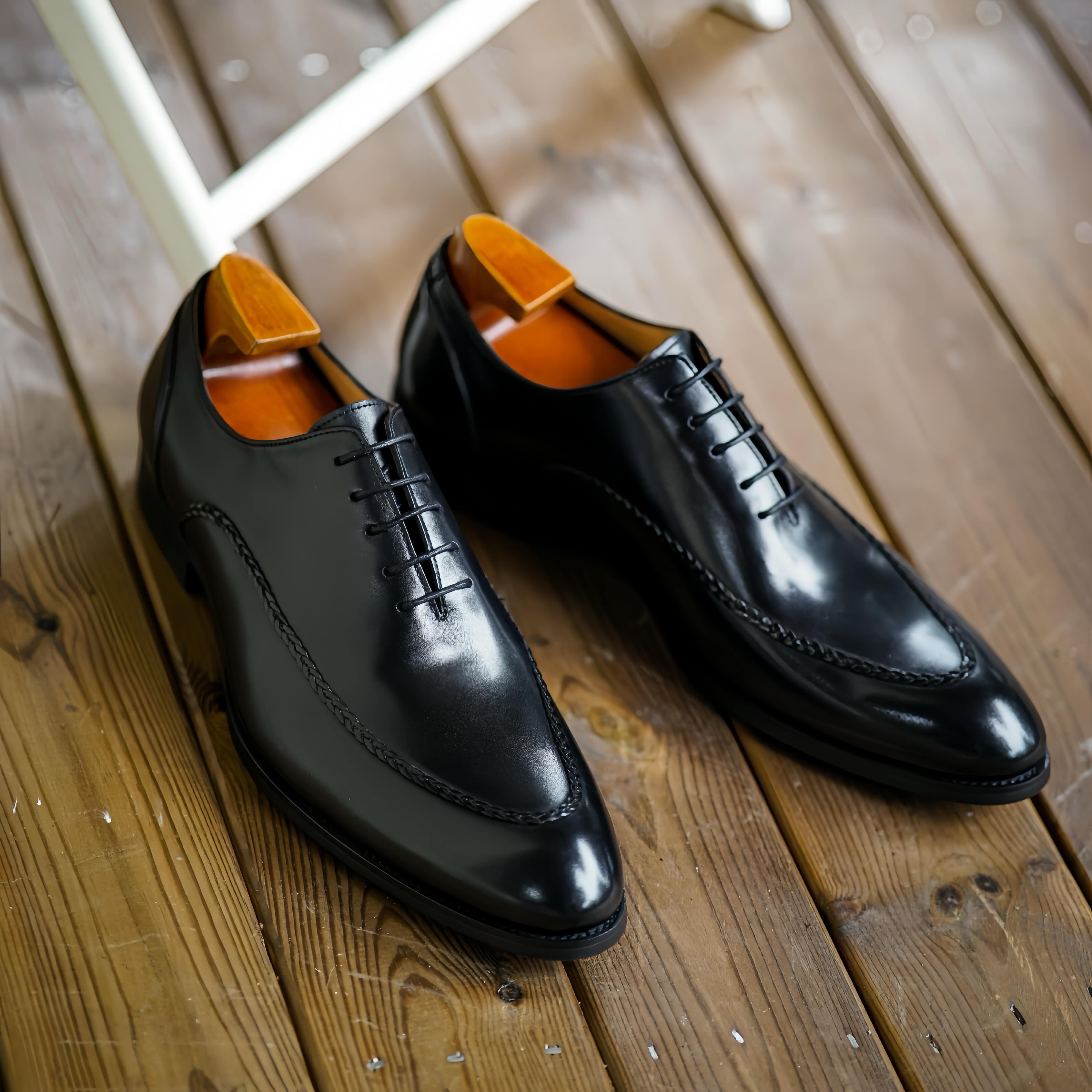 PAKERBONT Black Plain Toe Original Handmade Leather Shoes F-LV2