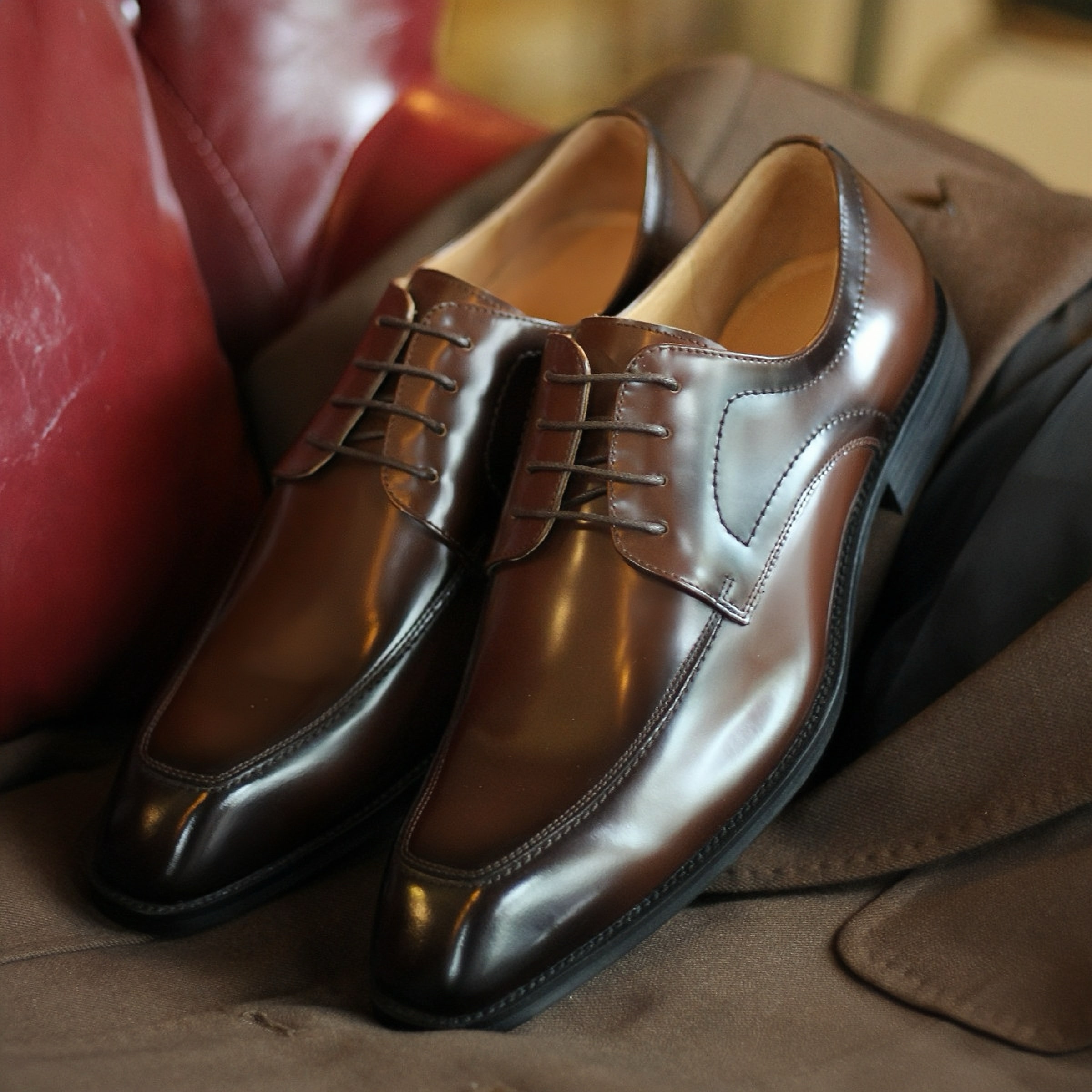 PAKERBONT Apron Toe Derby Black Brown Handmade Leather Shoes F-QX1