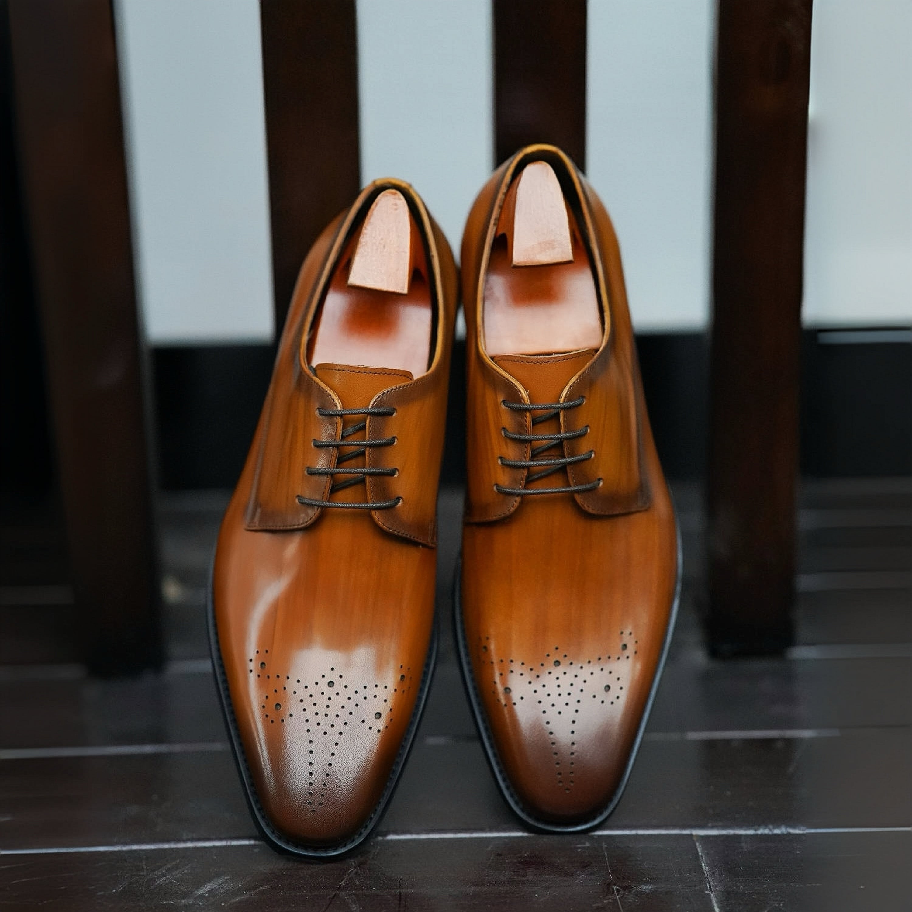 PAKERBONT Brown Derby Classic Men's Premium Leather Handmade Shoes F-5313