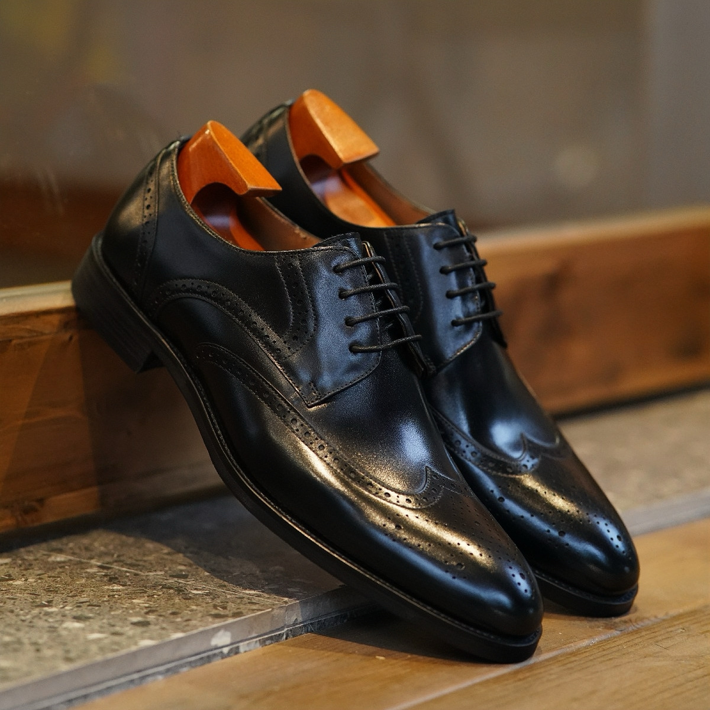 PAKERBONT Wingtip Derby Classic Men's Genuine Handmade Leather Shoes F-0801