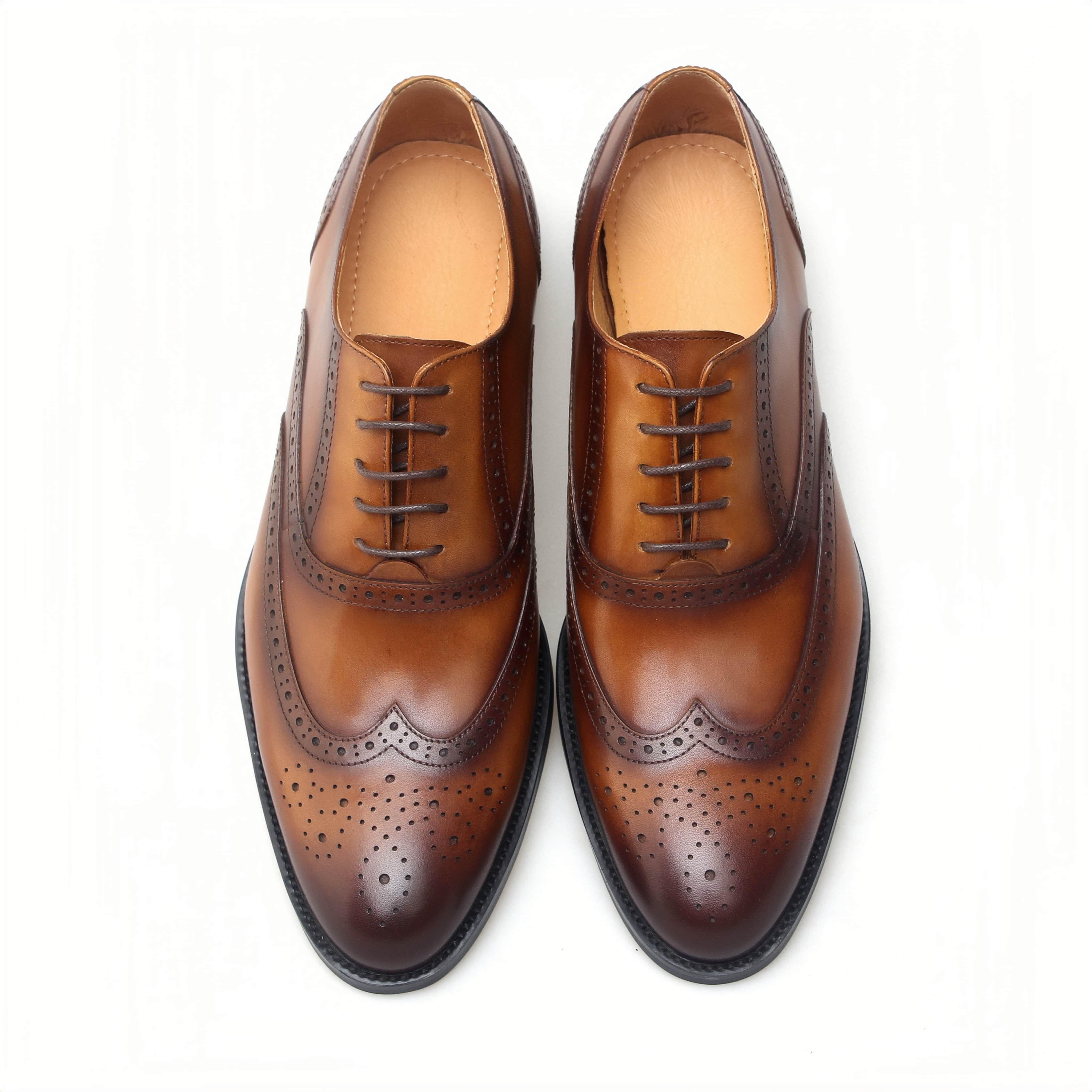 PAKERBONT Wingtips Oxford Calf Skin Leather Handmade Shoes F-0708A