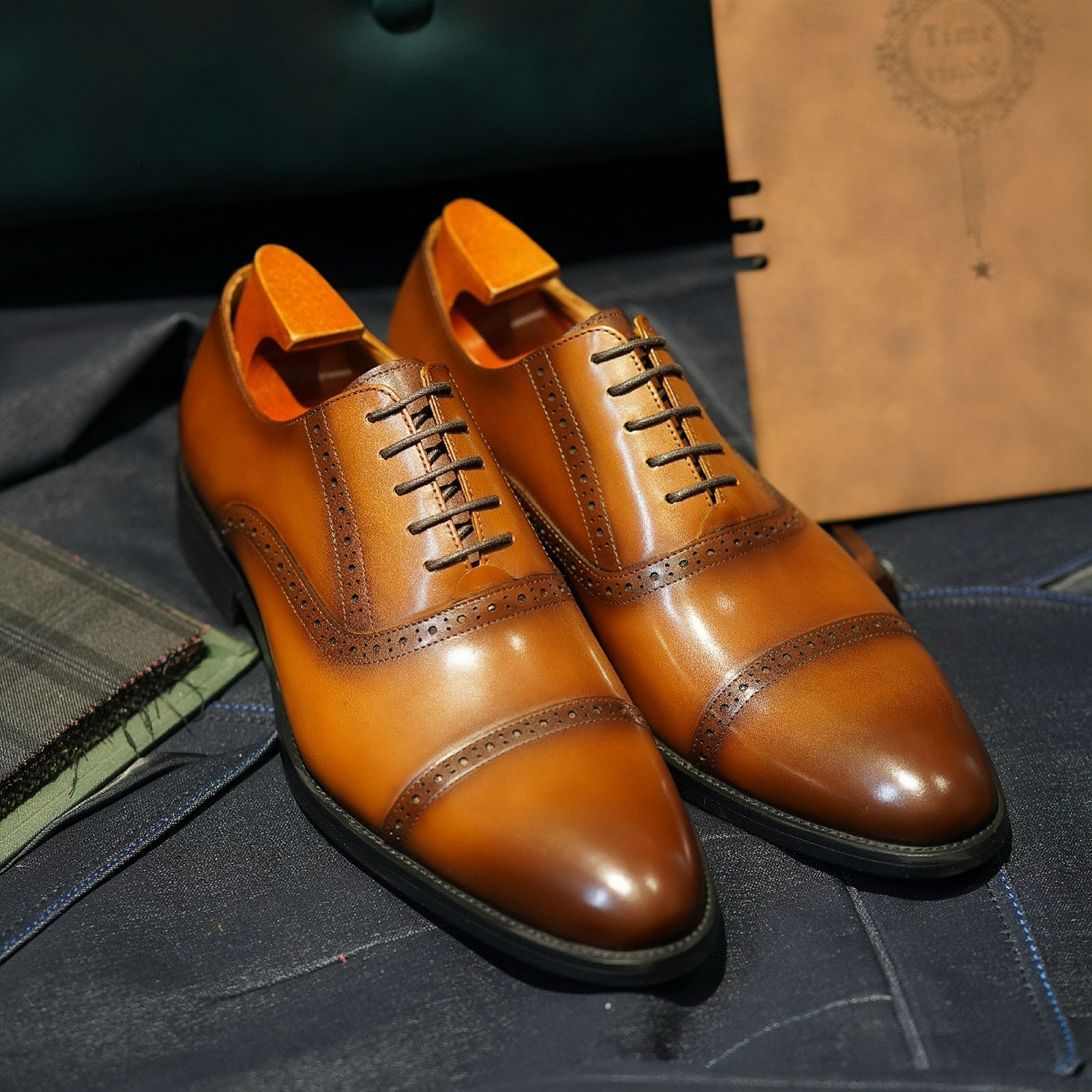 PAKERBONT Brogue Oxford Calf Skin Leathers Handmade Shoes F-0706