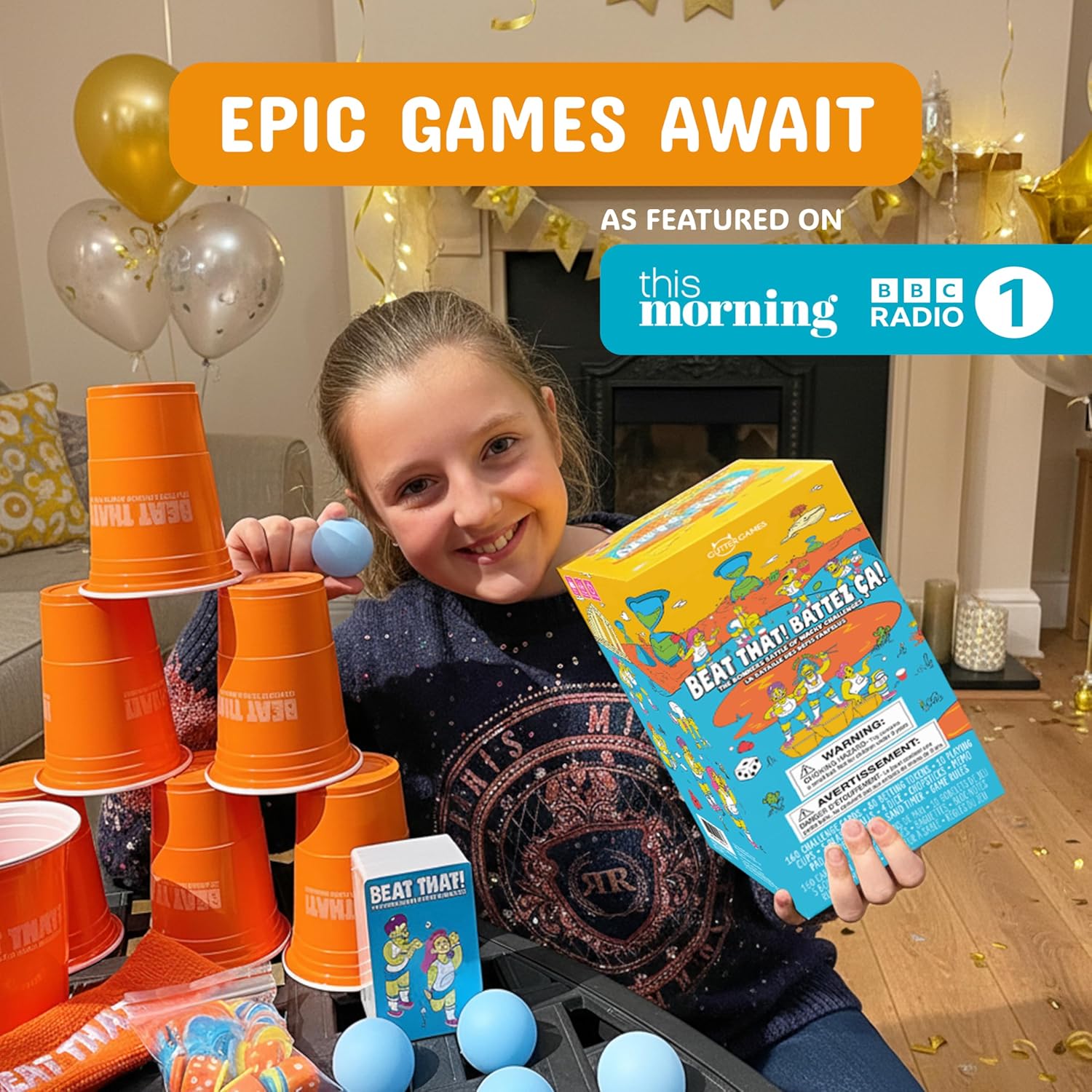 Gutter Games Beat That! Family Game Night Set - 160 Wacky Skill Challenges - Fun Party Activities for Kids and Adults - Interactive Group Game for Birthdays, Holidays, and Gatherings