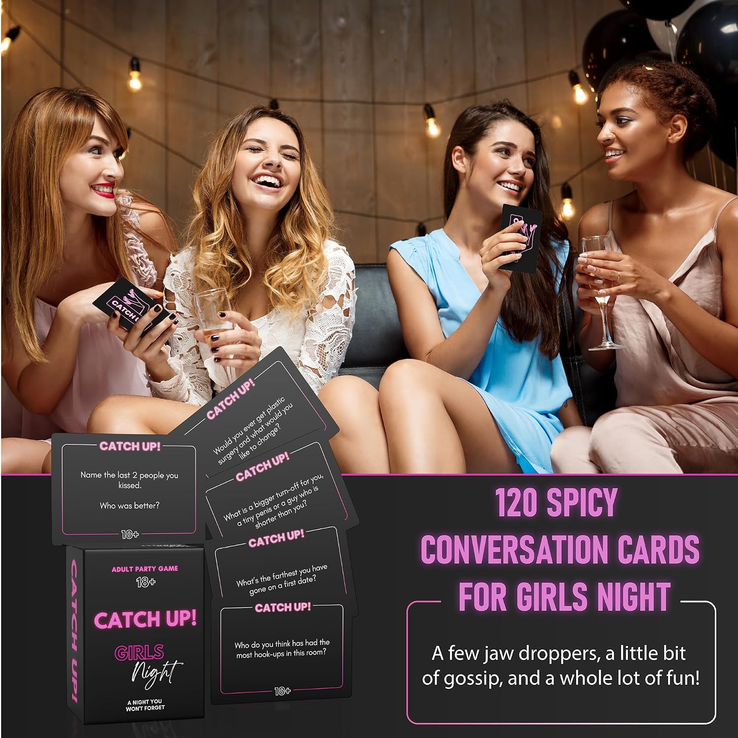 Catch UP! Spicy Girls Night Card Game – Birthday & Bachelorette Gift | Conversation Starters for Women | Bachelorette Party Game