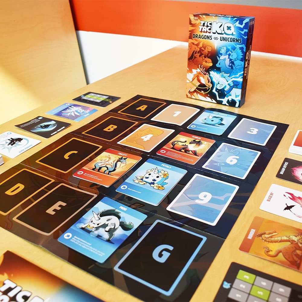Unstable Games - Tic Tac K.O. : Dragons vs. Unicorns Base Game - Quick-to-Learn Team Card Game for Kids, Teens, & Adults