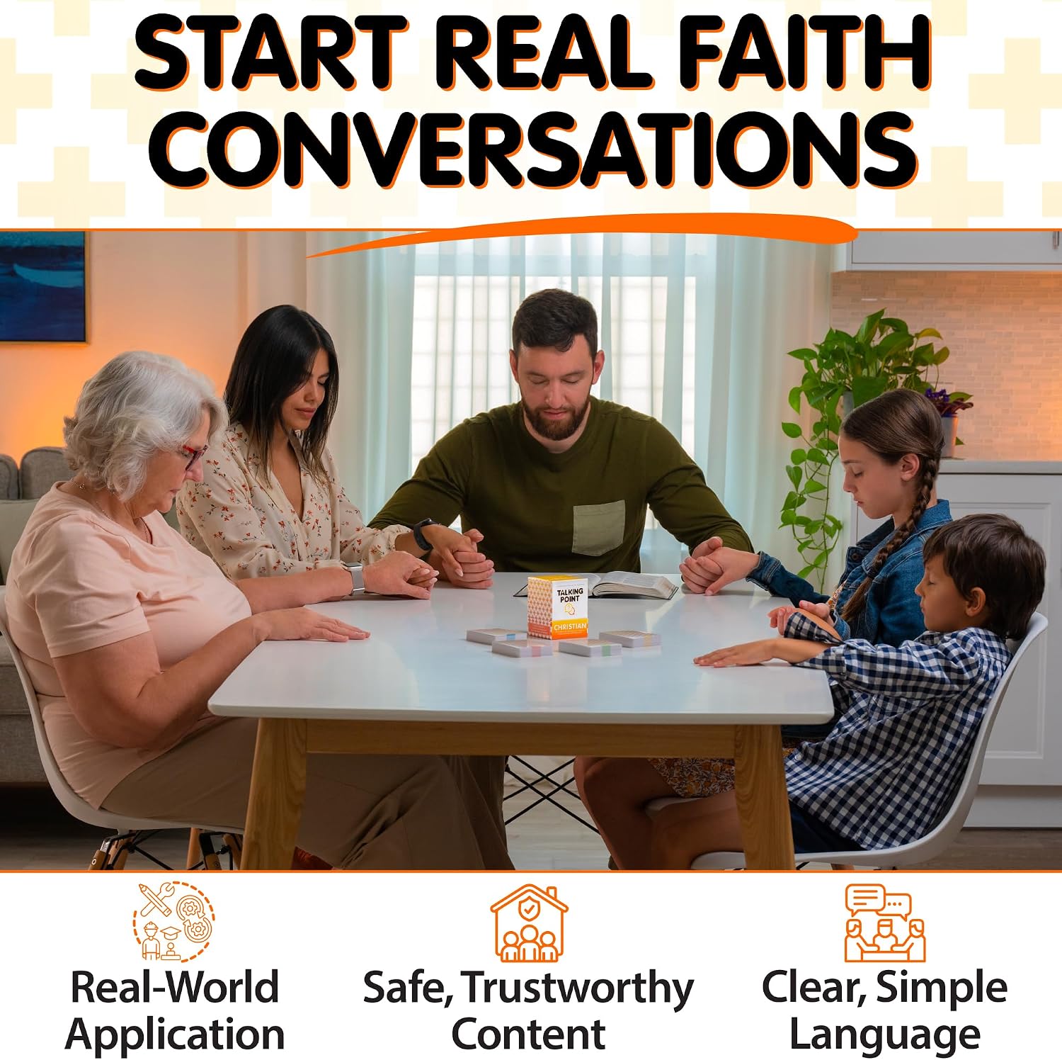 200 Christian Conversation Cards - Faith Talk Starters for Adults & Teens | Bible study & small group game; Christian card ice breaker gift for couples, families