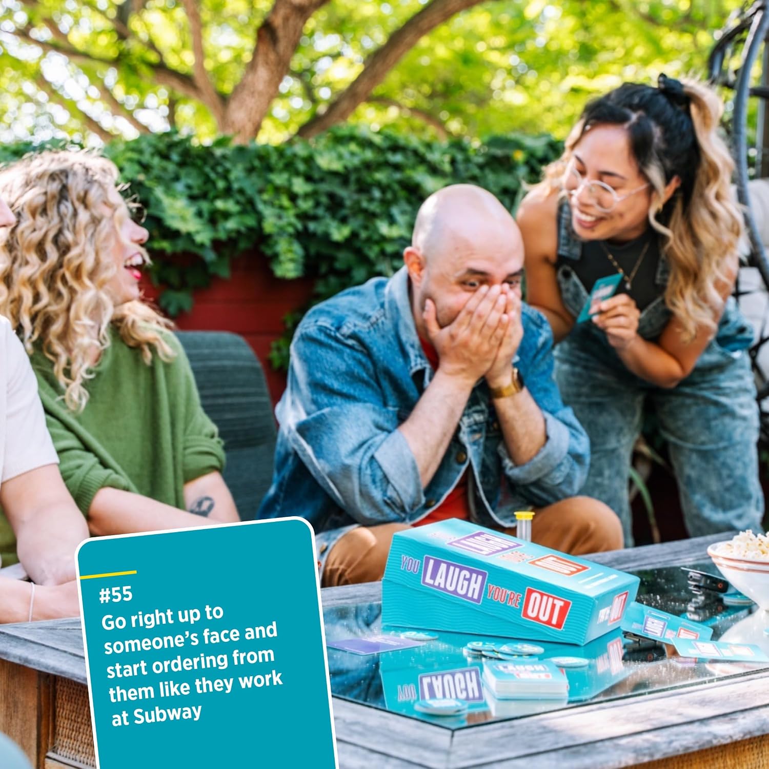 You Laugh You're Out | Charades Party Card Game for Adults & Teens Ages 14+ | 125 Prompt Cards, Laugh Tokens, Sand Timer