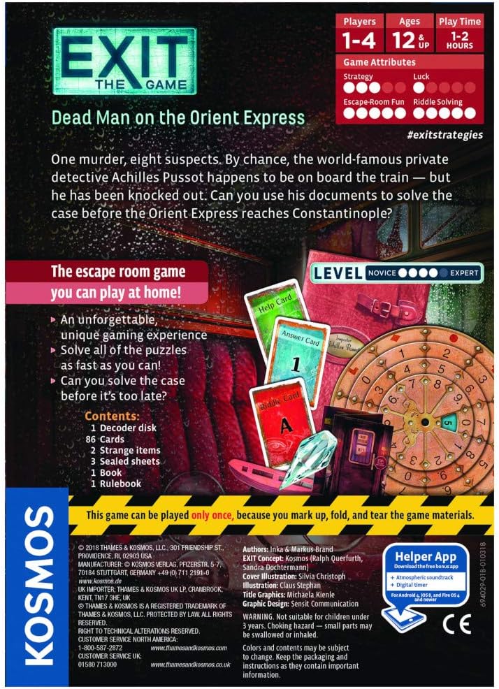 Dead Man on The Orient Express | Exit: The Game - A Kosmos Game | Family-Friendly, Card-Based at-Home Escape Room Experience for 1 to 4 Players, Ages 12+