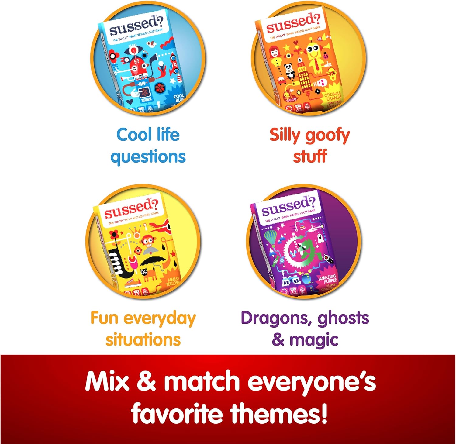 SUSSED - Fun & Easy for Kids - Family Travel Game for Road Trips & Car Journeys - Ages 6 & Up - Yellow Deck