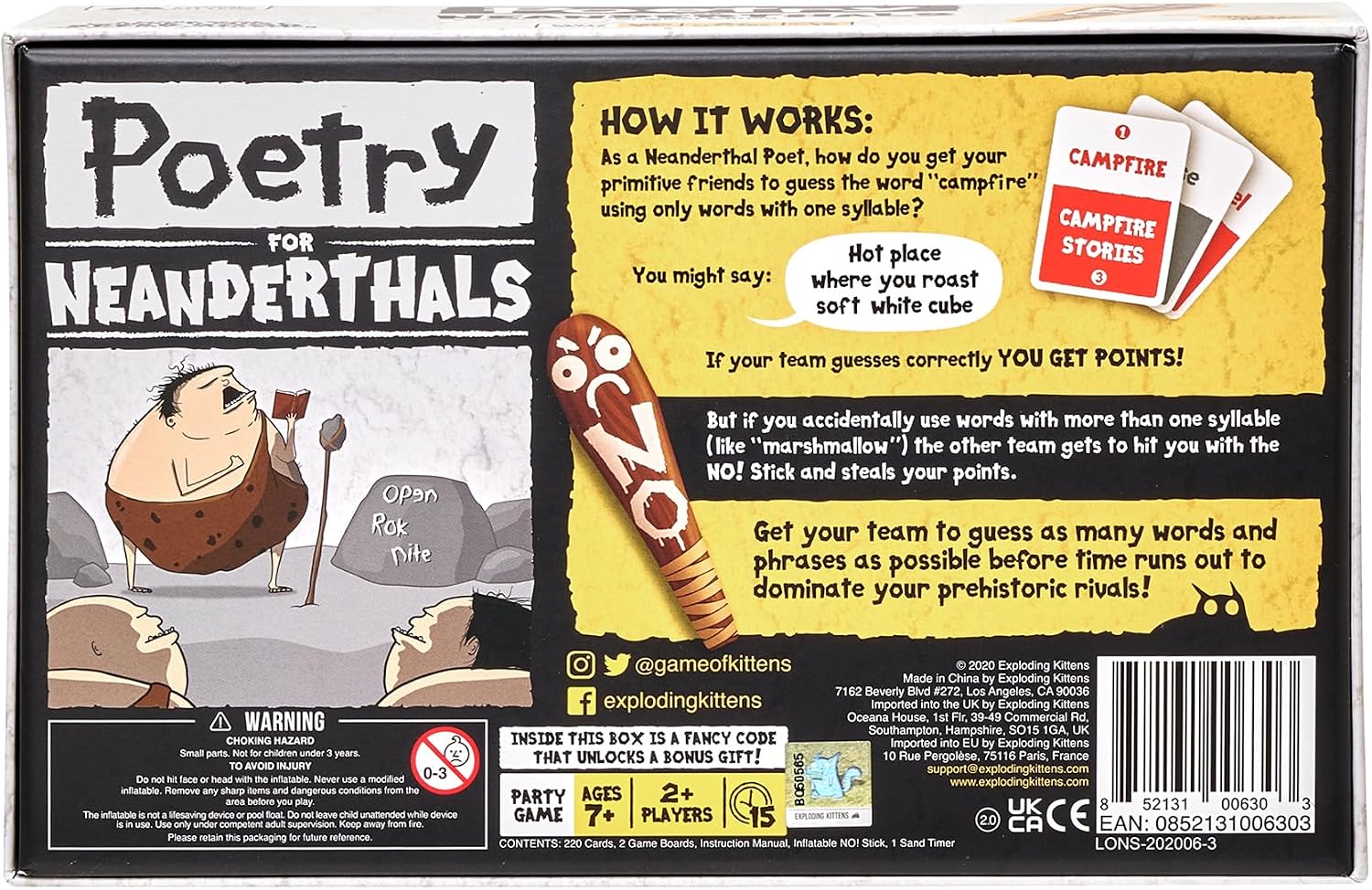 Exploding Kittens Poetry for Neanderthals, 2-6 Players, Ages 7+ Word Game