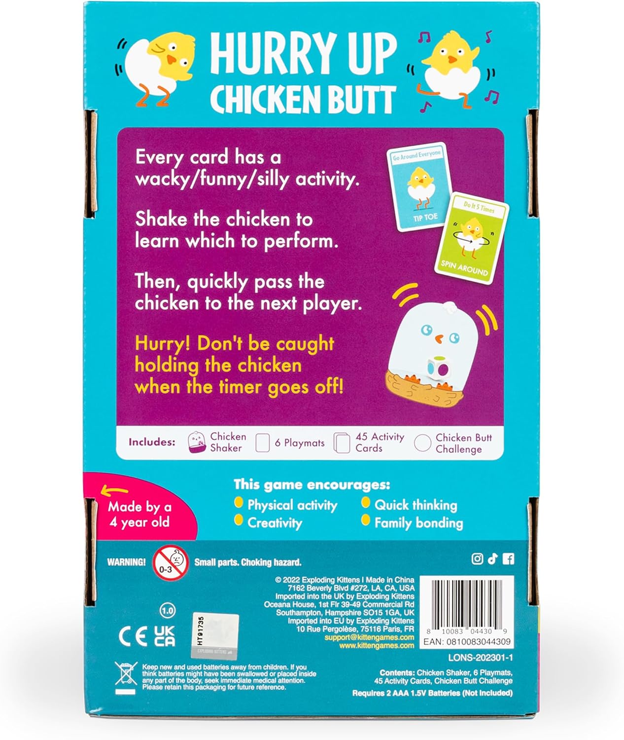 Exploding Kittens Hurry Up Chicken Butt, 2-6 Players, Age 4+ Kids Game