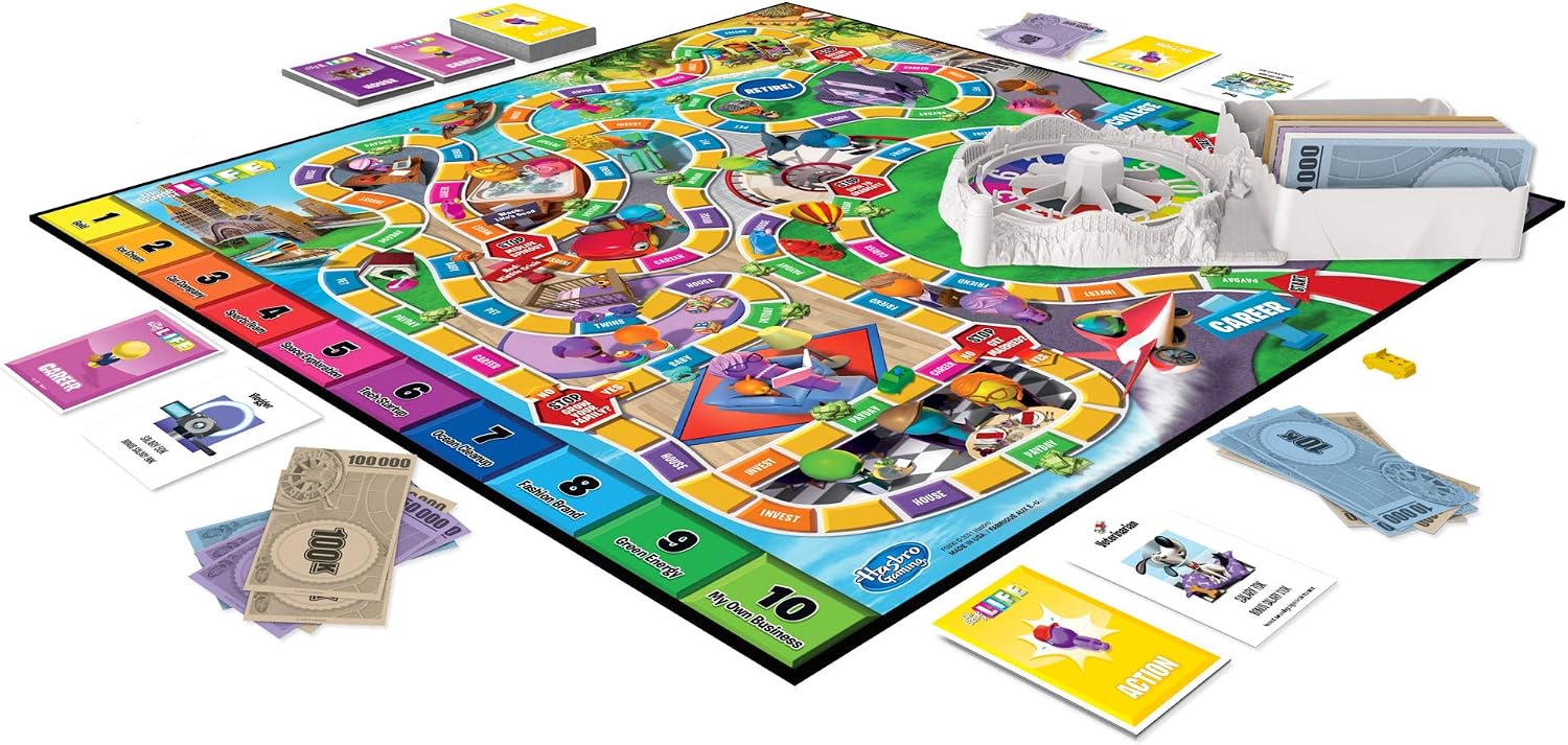 The Game of Life Board Game, Family Games for Kids Ages 8 and Up, Pegs Come in 6 Colors, Family Board Games for 2 to 4 Players