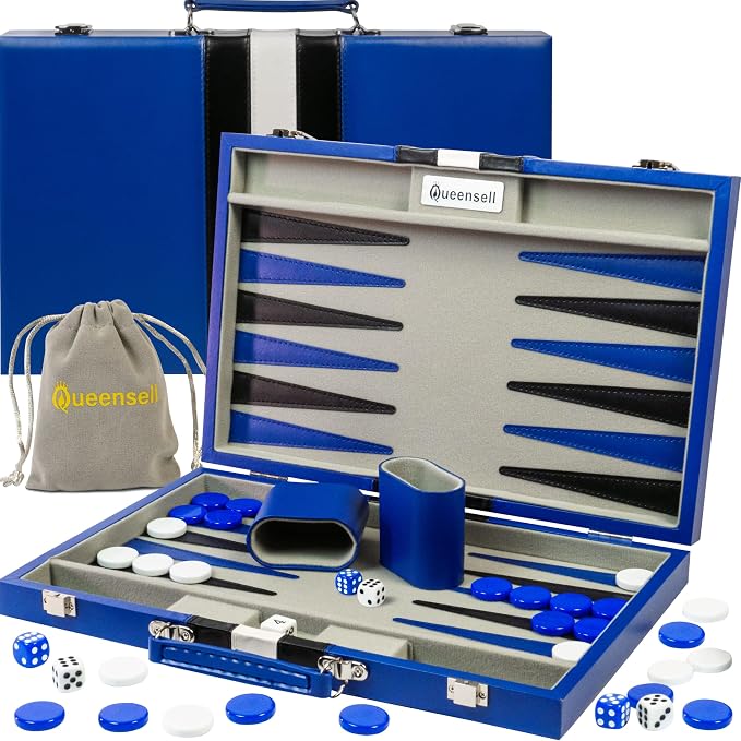 Large Backgammon Sets for Adults - Classic Board Games for 2 Players Adults and Kids - Premium Backgammon Set 15 inch Board and 32 Backgammon Pieces in Quality PU Leather Case