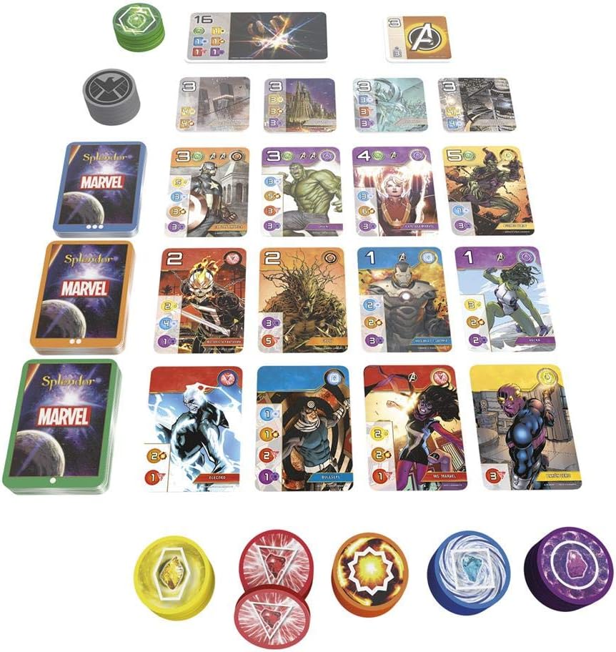 Asmodee Splendor Marvel - Juego de Mesa de Estrategia de Superhéroes, Reúne a Los Vengadores y Consigue las Gemas del Infinito para Derrotar a Thanos, Edad 10+, 2-4 Jugadores, 30 Minutos