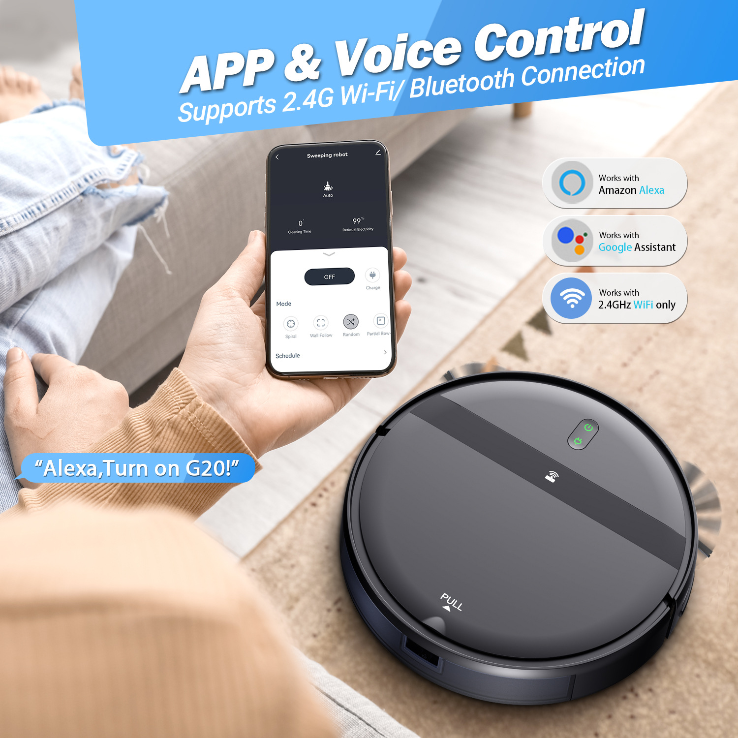 ONSON C5 robotic vacuum cleaner with Mop Function, 2-in-1,WiFi, 120 Minutes Runtime,Robot Vacuum Cleaner for Carpets, Pet Hair, Hard Floors