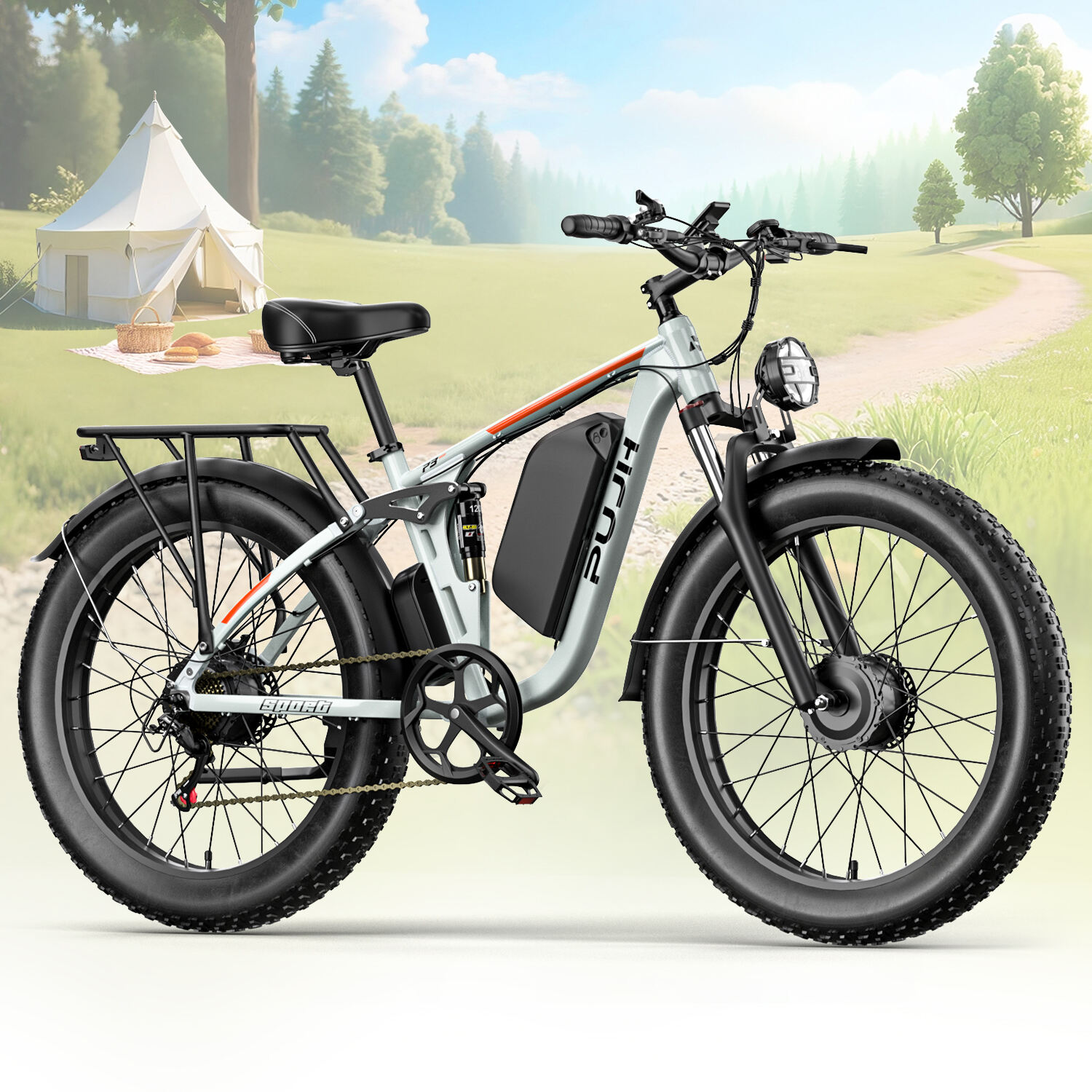 Snow Electric Bike, 52V 25Ah Peak 3000W Dual Motor 26" Fat Tire Ebike for Adult, Max 36 mph & 35-110 Miles Full Suspension Electric Moped, Hydraulic Brake Dirt Mountain E Bicycle for Menydraulic Brake Off Road Dirt Mountain E Bicycle for Men
