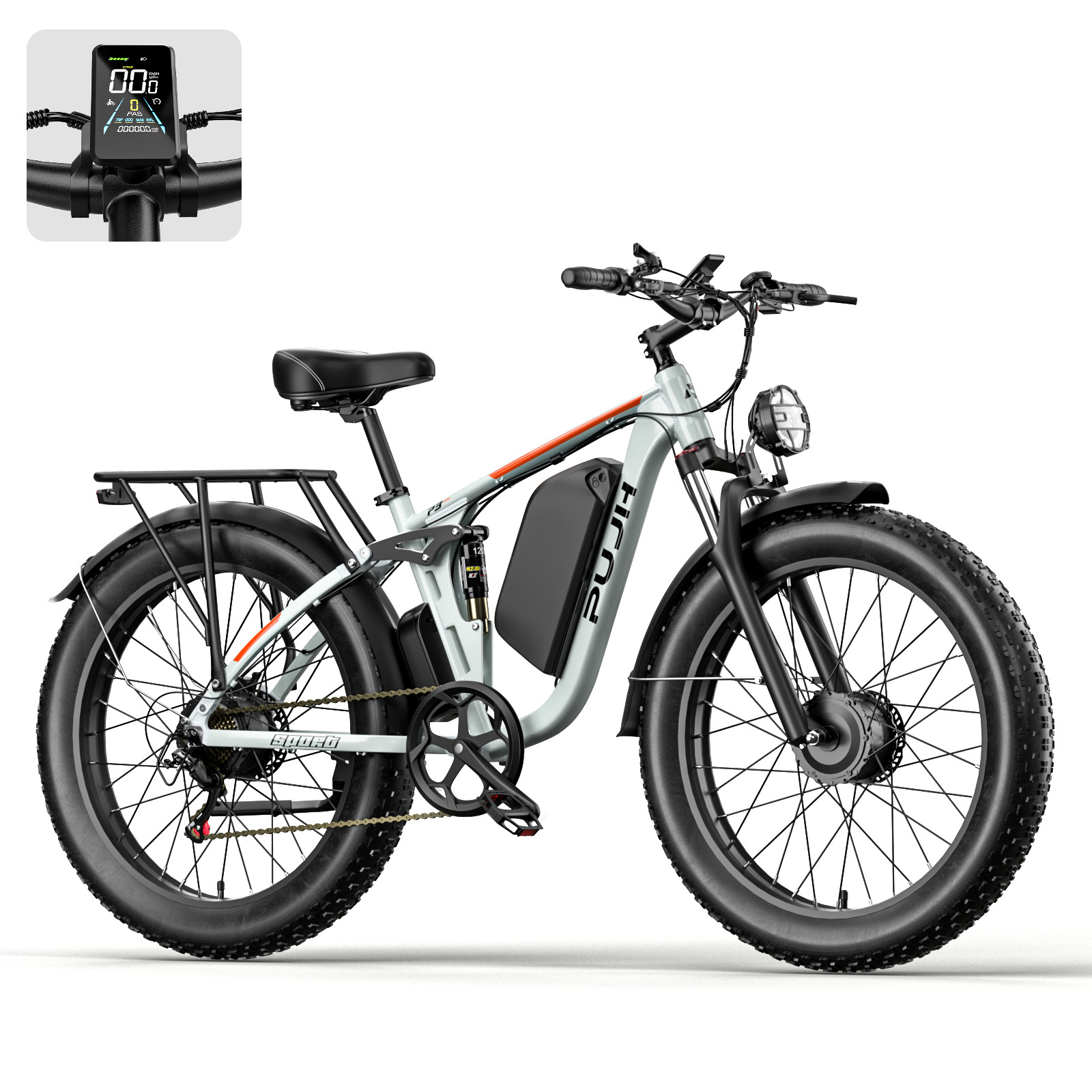 Snow Electric Bike, 60V 25Ah Peak 5000W Dual Motor 24" Fat Tire Ebike for Adult, Max 45 mph &35-105 Miles Full Suspension Electric Moped, Hydraulic Brake Dirt Mountain E Bicycle for Menydraulic Brake Off Road Dirt Mountain E Bicycle for Men