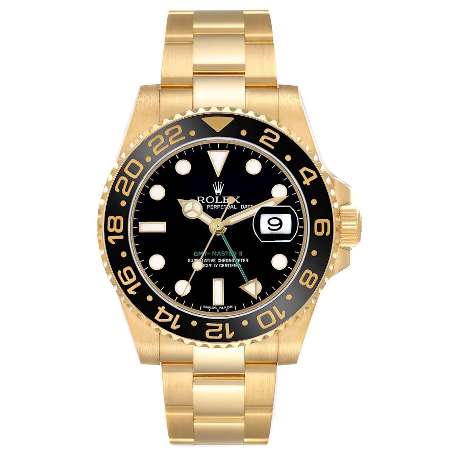Repliky Rolex GMT Master II zlute zlato cerne cifernik pansky Hodinek 116718