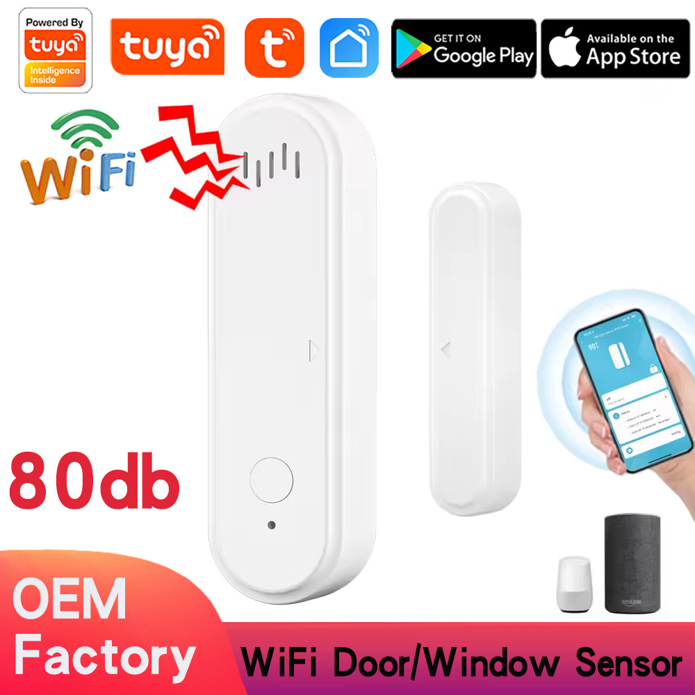 Tuya WiFi Door Window Sensor Alarm with Siren Sound,App Alerts, Timed Arming and Disarming, Window Alarm Compatible with Alexa Google Assistant