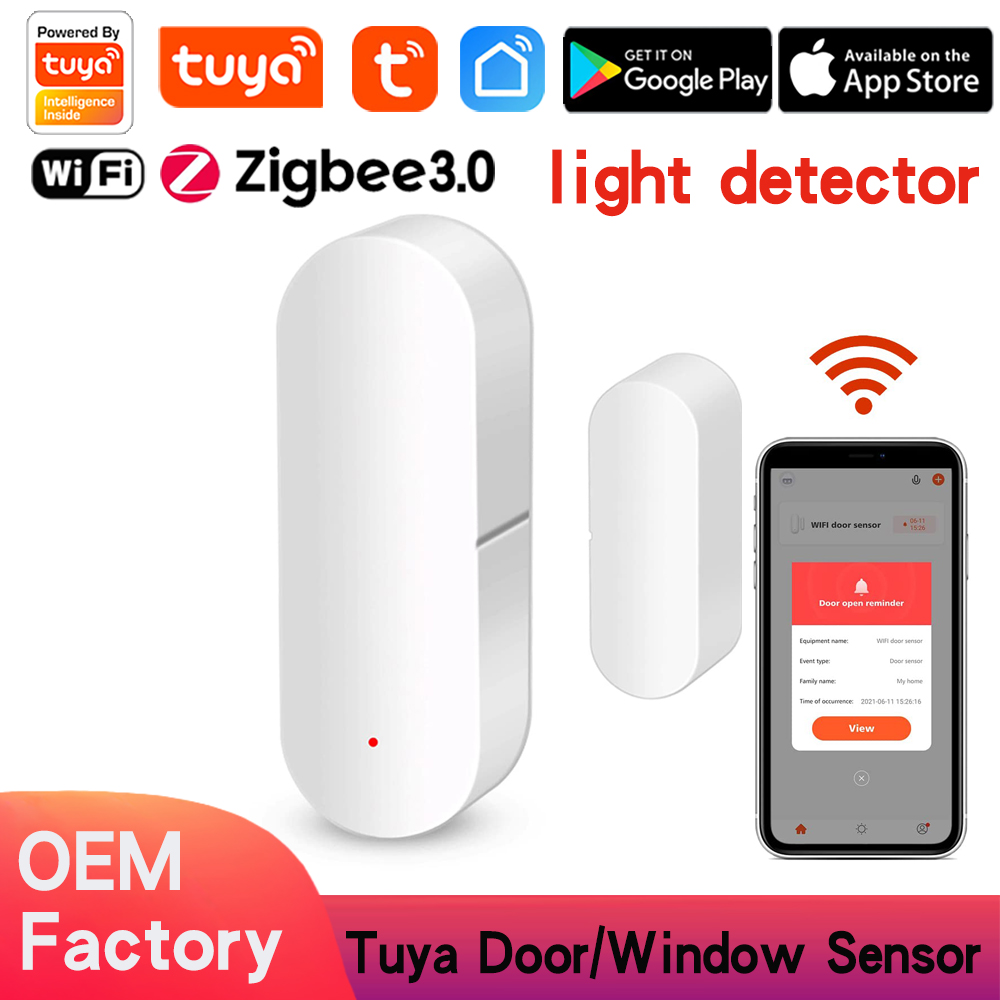 Tuya WiFi Zigbee Door Sensor With light detector , Wireless Door Window Detector Alarm, Smart Linkage Window Door Contact Sensor for Home Security Compatible with Alexa/Google Assistant
