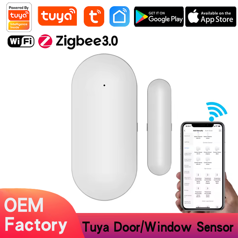 Tuya WiFi Zigbee Door Sensor , Wireless Door Window Detector Alarm, Smart Linkage Window Door Contact Sensor for Home Security Compatible
