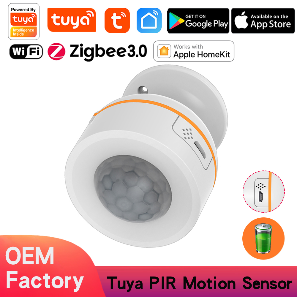 HomeKit and ZigBee PIR Motion Sensor USB Charged and Battery Power Infrared PIR Support Tuya App/Smart Life App/Apple Home APP