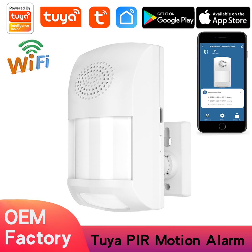 Tuya WiFi Smart PIR Motion Detector Sensor Alarm with 110dB Siren & App Alerts, Remote Arm/Disarm,Home Alarm Security System Compatible with Alexa/Google Assistant