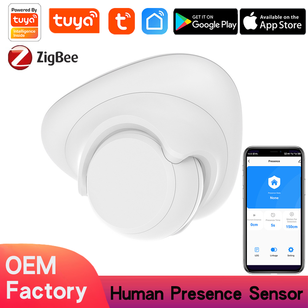 Tuya Zigbee 24Ghz Human Presence Detector Wireless Human Motion Sensor Human Breathing Radar Microwave Detection App Remote Control For Smart Home Automation