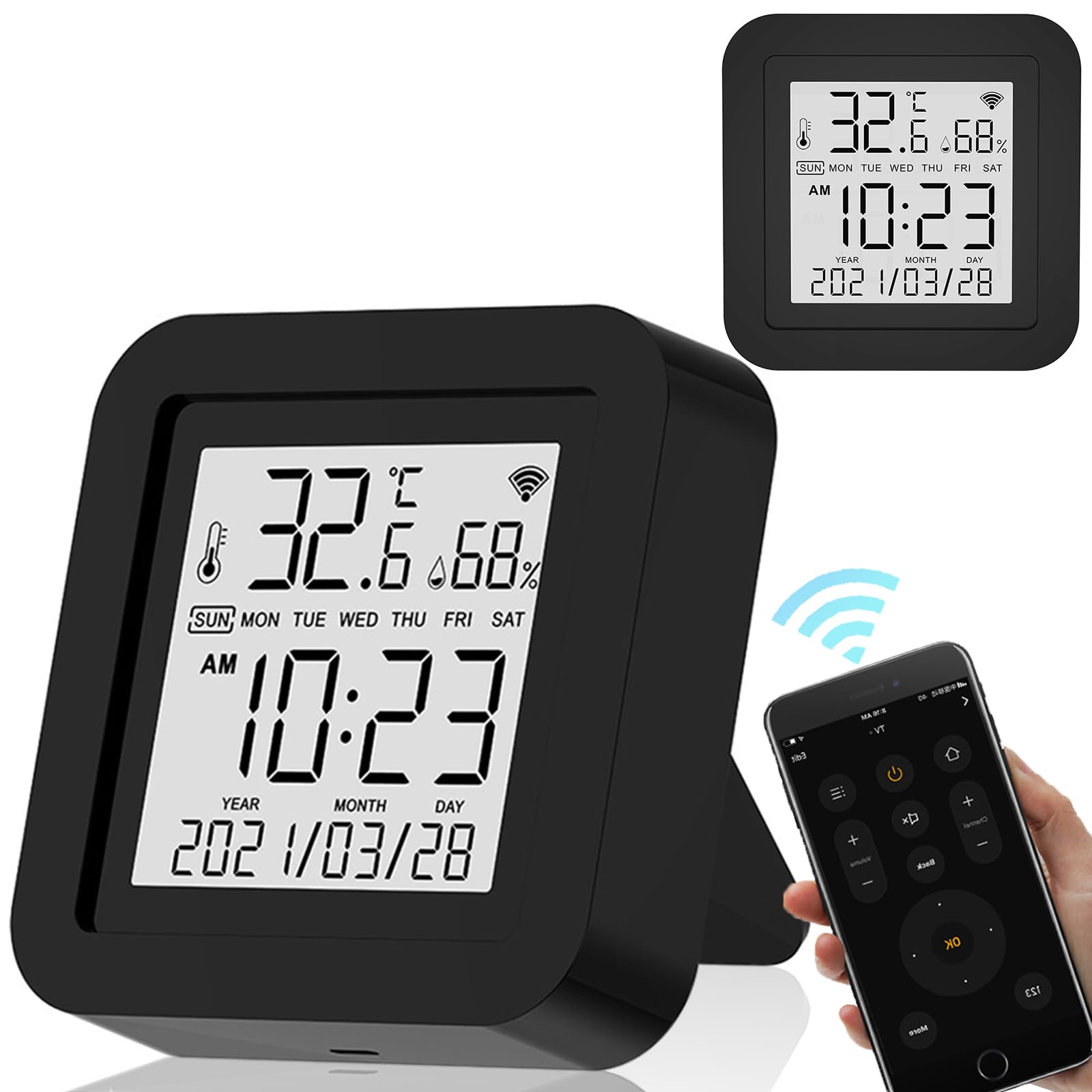 Tuya WiFi Temperature Humidity Monitor, Wireless Temperature Humidity Sensor with APP Notification Alerts & IR Intelligent Remote Control, Compatible Alexa and Google Home S09